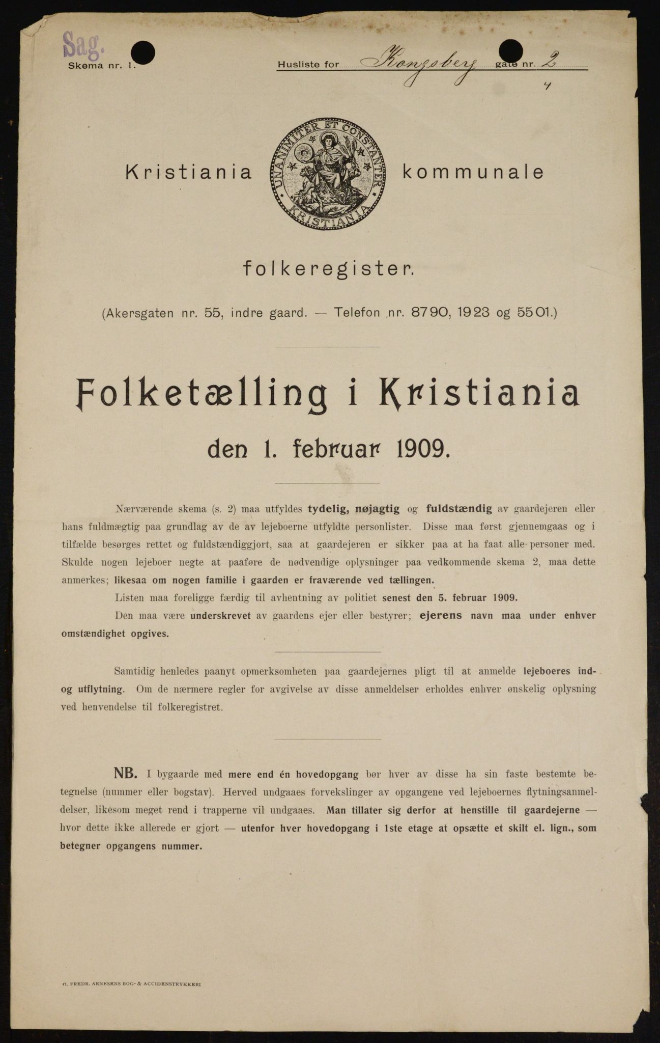 OBA, Kommunal folketelling 1.2.1909 for Kristiania kjøpstad, 1909, s. 48327