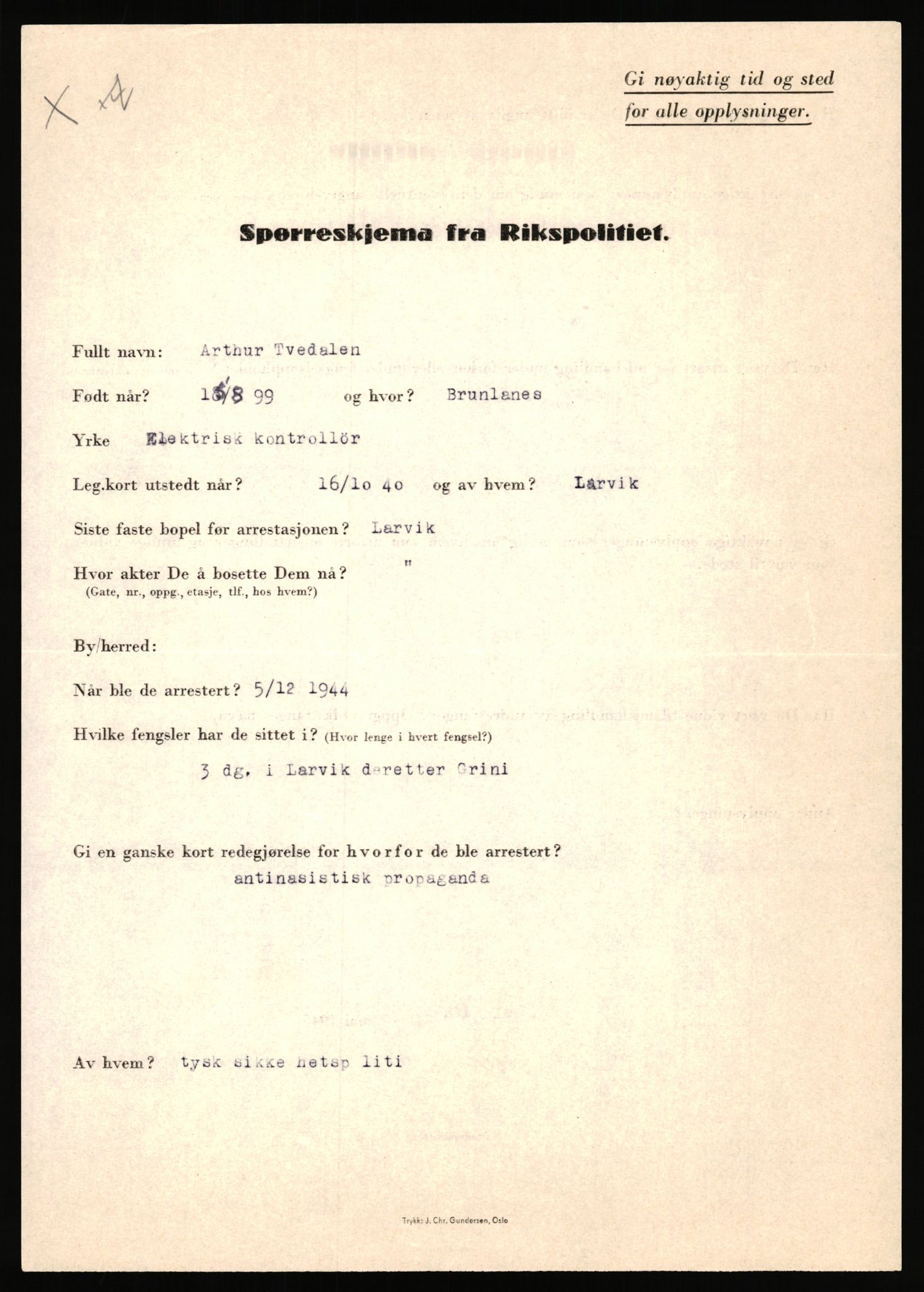 Rikspolitisjefen, AV/RA-S-1560/L/L0017: Tidemann, Hermann G. - Veum, Tjostolv, 1940-1945, s. 515