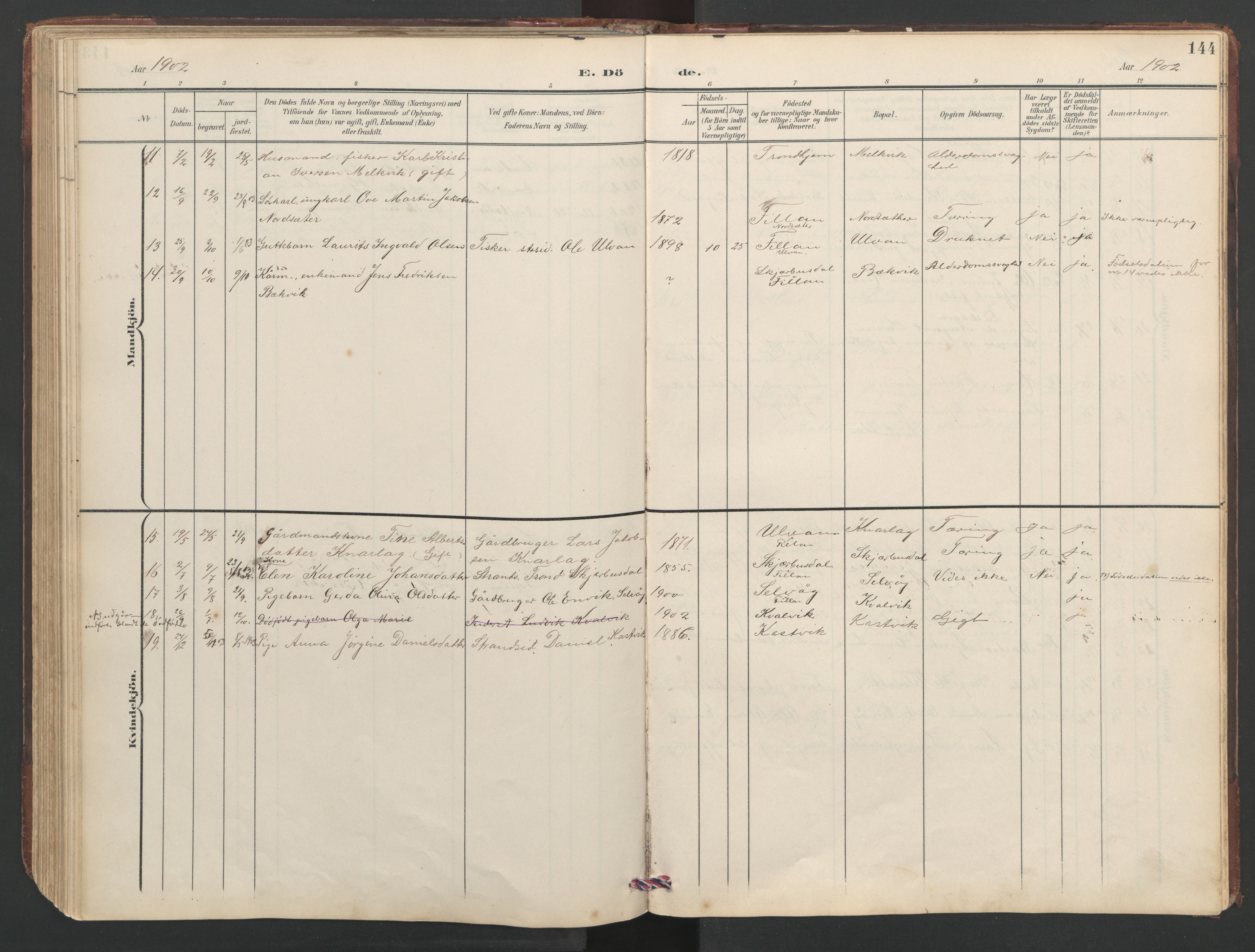 Ministerialprotokoller, klokkerbøker og fødselsregistre - Sør-Trøndelag, AV/SAT-A-1456/638/L0571: Klokkerbok nr. 638C03, 1901-1930, s. 144