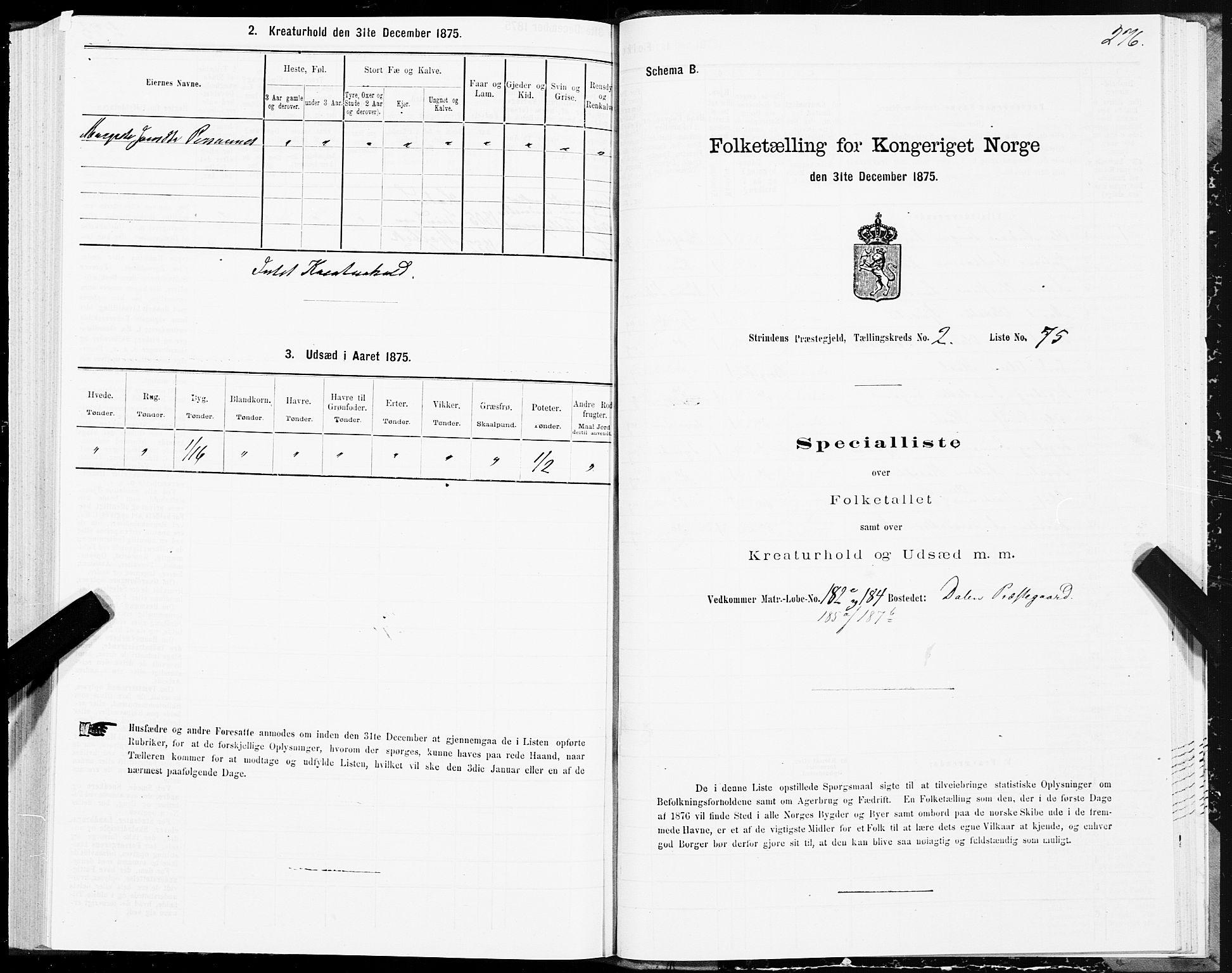 SAT, Folketelling 1875 for 1660P Strinda prestegjeld, 1875, s. 1276