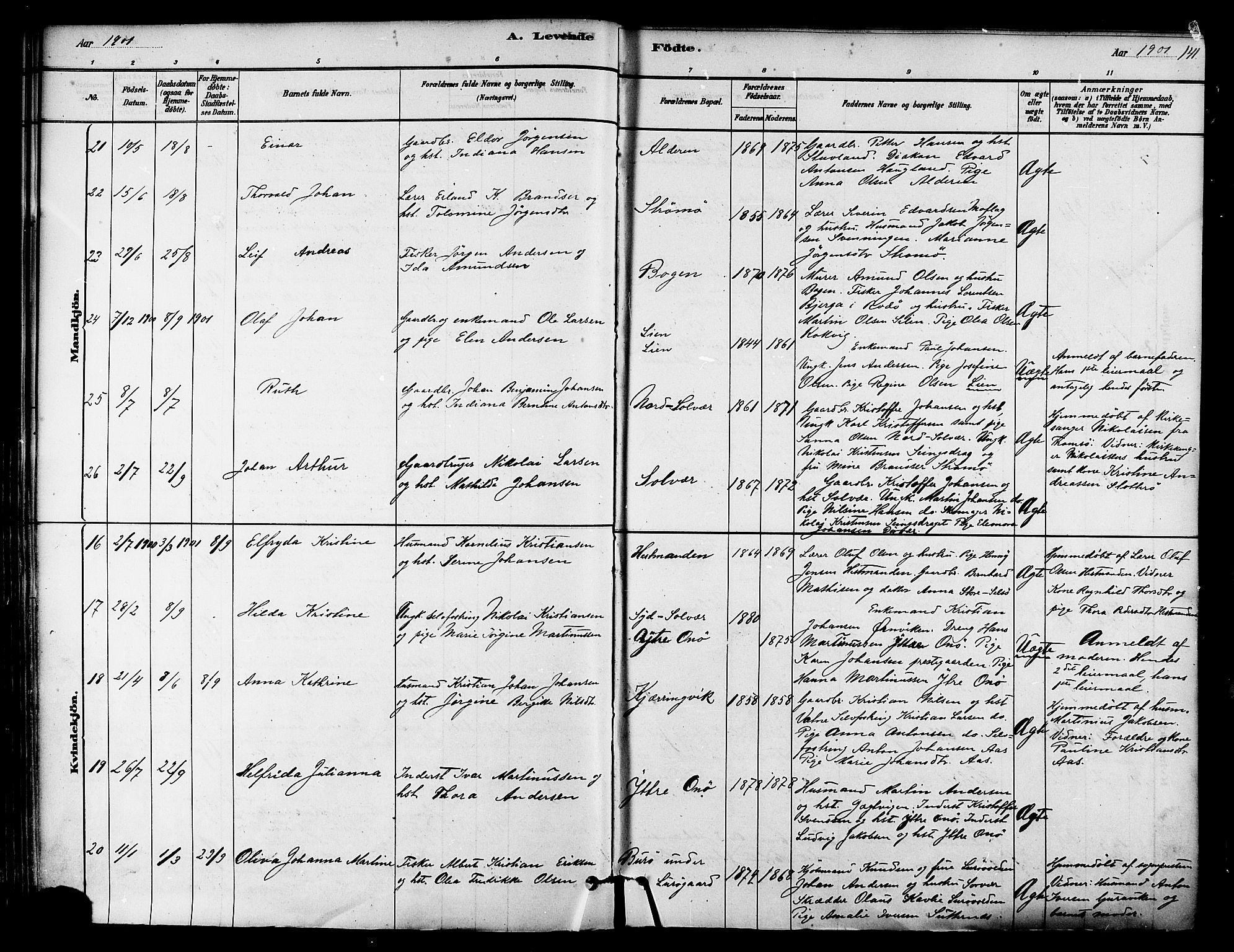 Ministerialprotokoller, klokkerbøker og fødselsregistre - Nordland, SAT/A-1459/839/L0568: Ministerialbok nr. 839A05, 1880-1902, s. 141