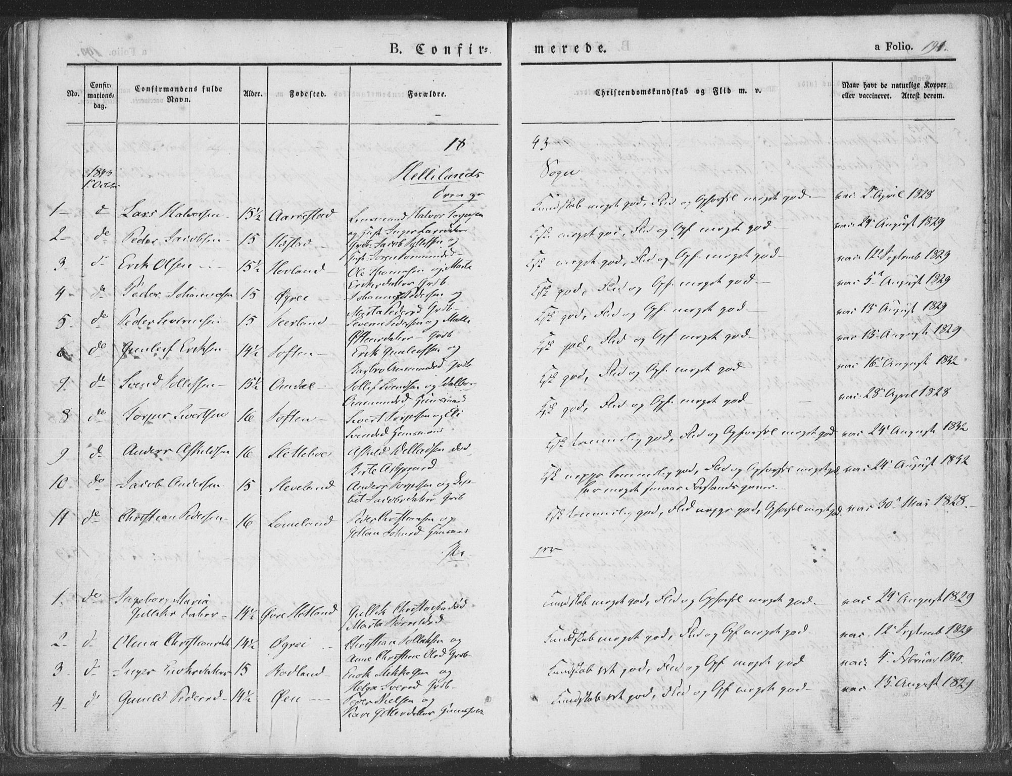 Helleland sokneprestkontor, SAST/A-101810: Ministerialbok nr. A 6.1, 1834-1863, s. 191