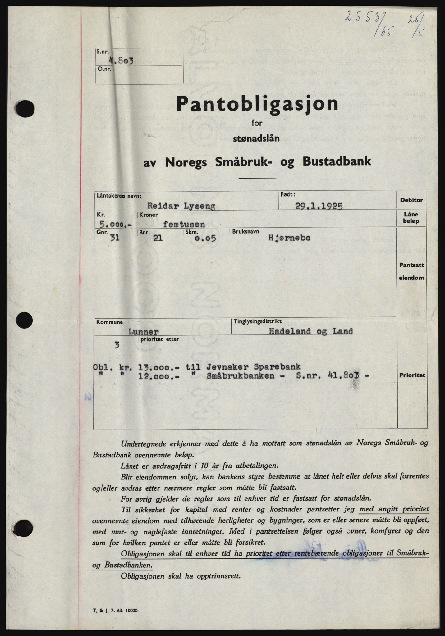 Hadeland og Land tingrett, SAH/TING-010/H/Hb/Hbc/L0059: Pantebok nr. B59, 1965-1965, Dagboknr: 2553/1965