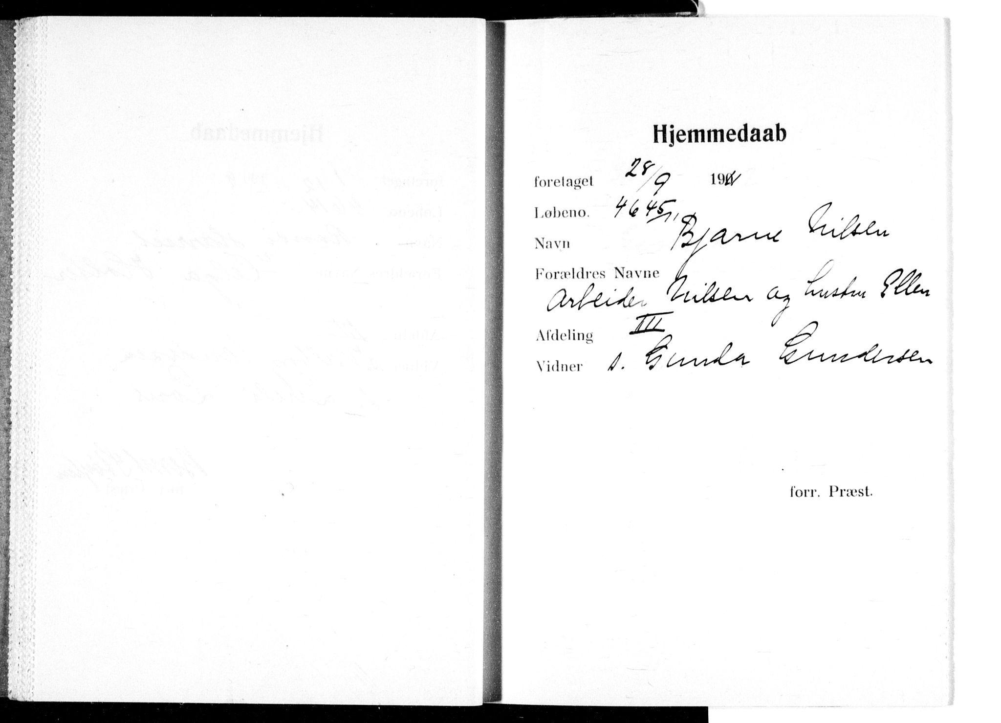 Ullevål sykehus prestekontor Kirkebøker, SAO/A-10542a/K/Ka/L0004: Dåpsbok nr. 4, 1906-1926