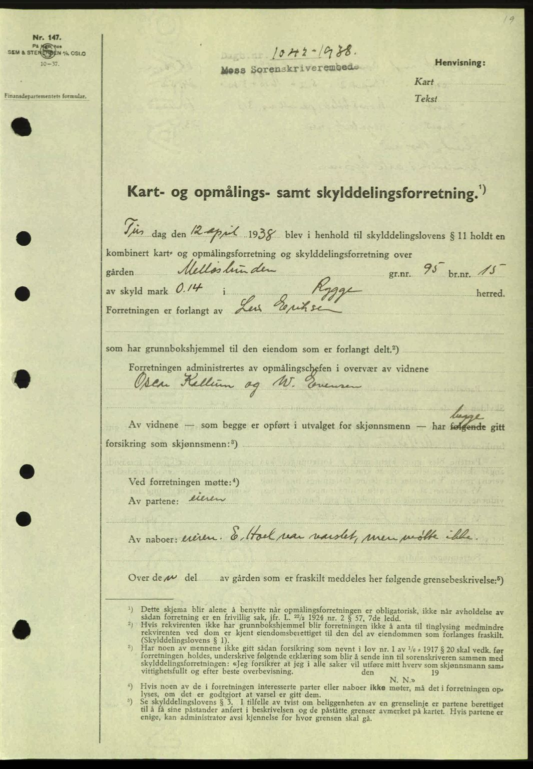 Moss sorenskriveri, SAO/A-10168: Pantebok nr. A4, 1938-1938, Dagboknr: 1042/1938