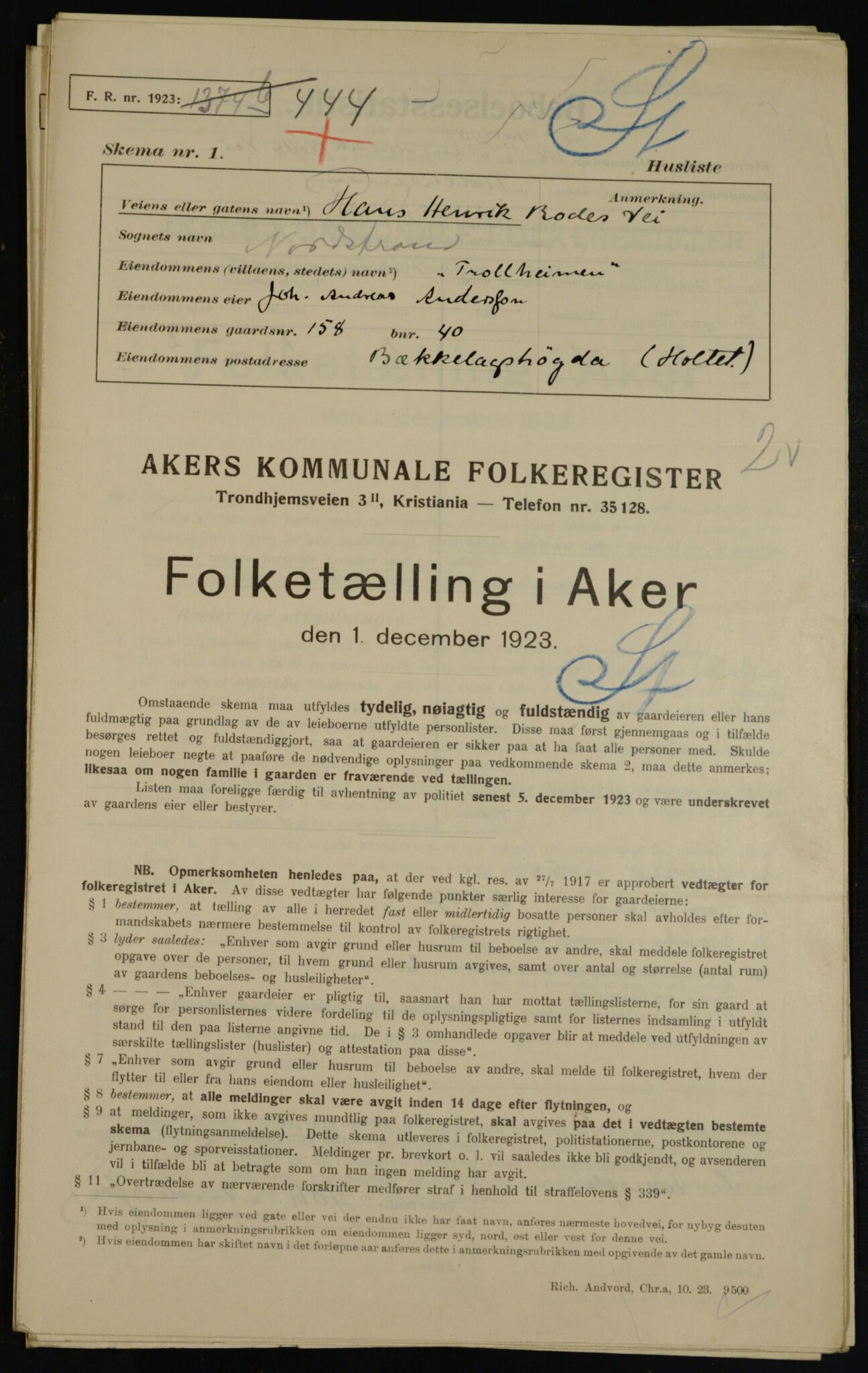 , Kommunal folketelling 1.12.1923 for Aker, 1923, s. 39311