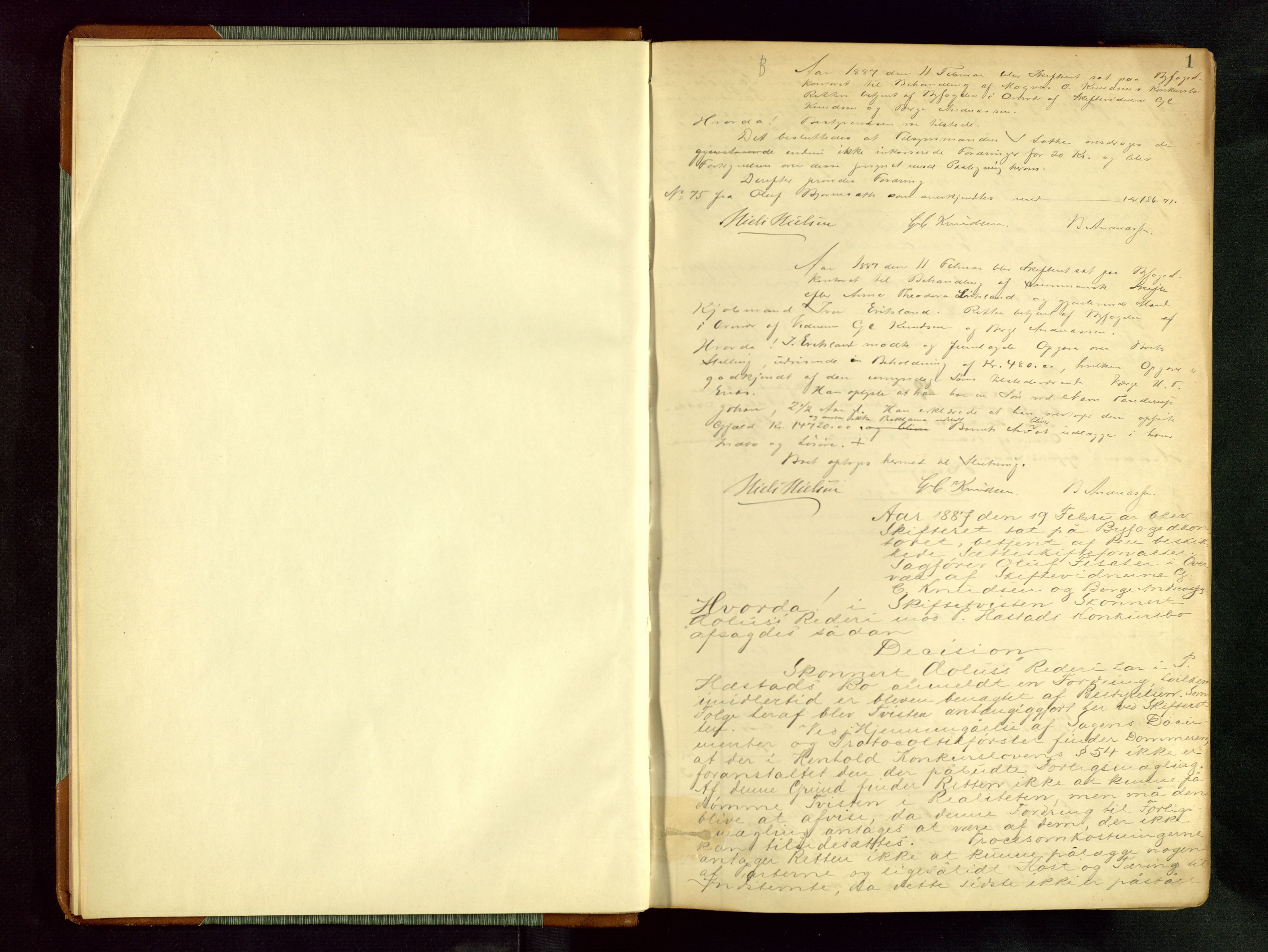 Haugesund tingrett, AV/SAST-A-101415/01/IV/IVA/L0005: Skifteprotokoll med register, 1887-1900, s. 1