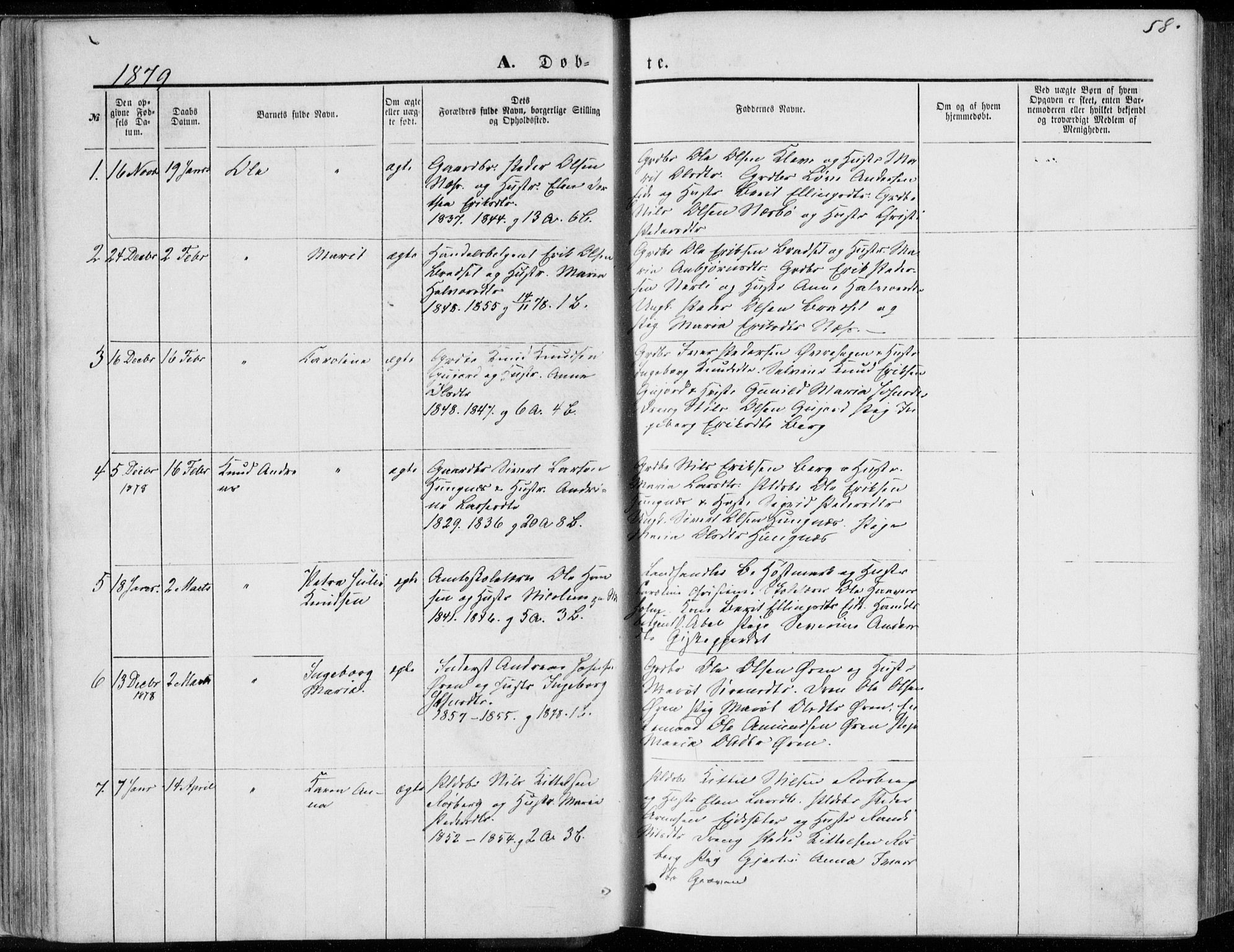Ministerialprotokoller, klokkerbøker og fødselsregistre - Møre og Romsdal, SAT/A-1454/557/L0681: Ministerialbok nr. 557A03, 1869-1886, s. 58