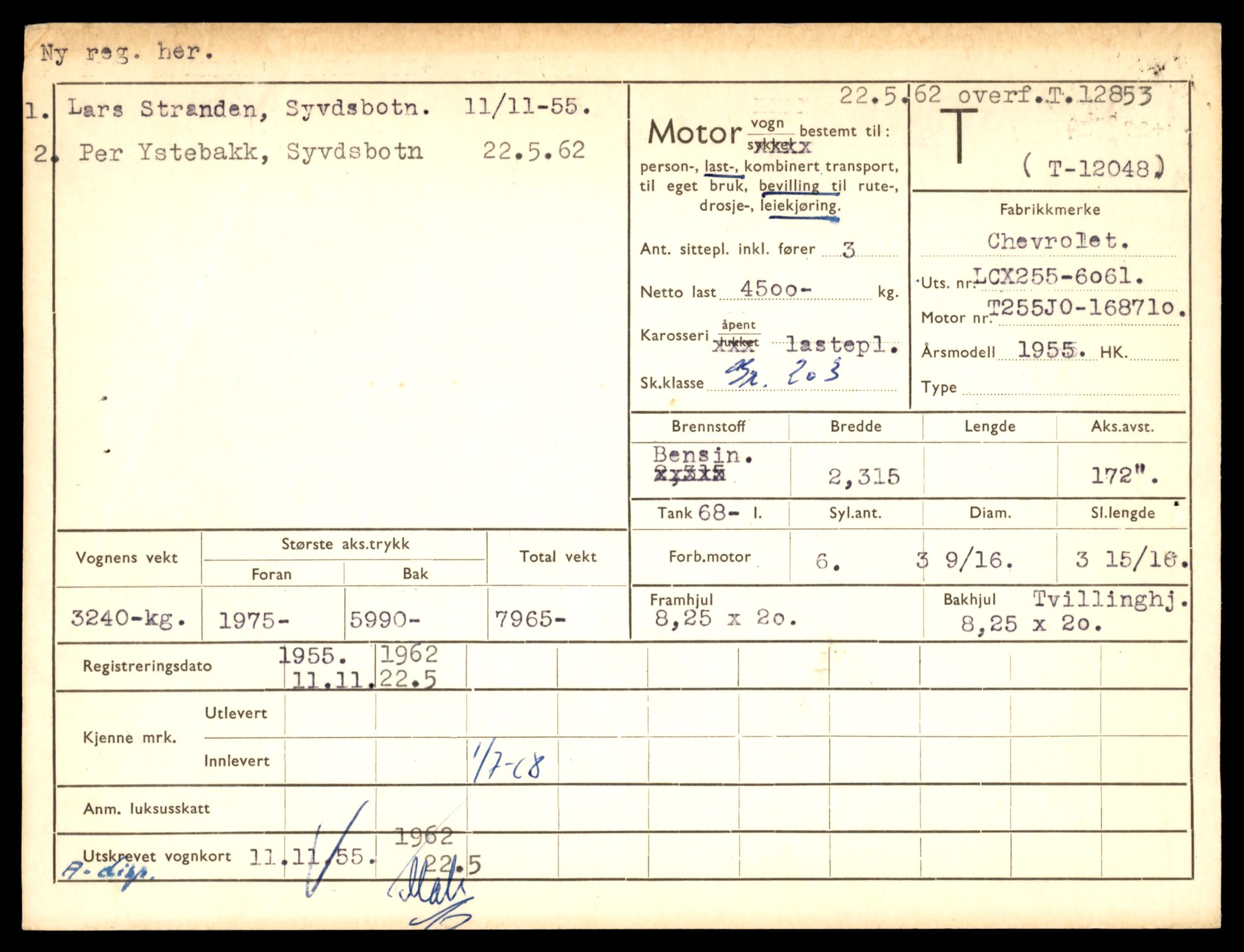 Møre og Romsdal vegkontor - Ålesund trafikkstasjon, AV/SAT-A-4099/F/Fe/L0036: Registreringskort for kjøretøy T 12831 - T 13030, 1927-1998, s. 463
