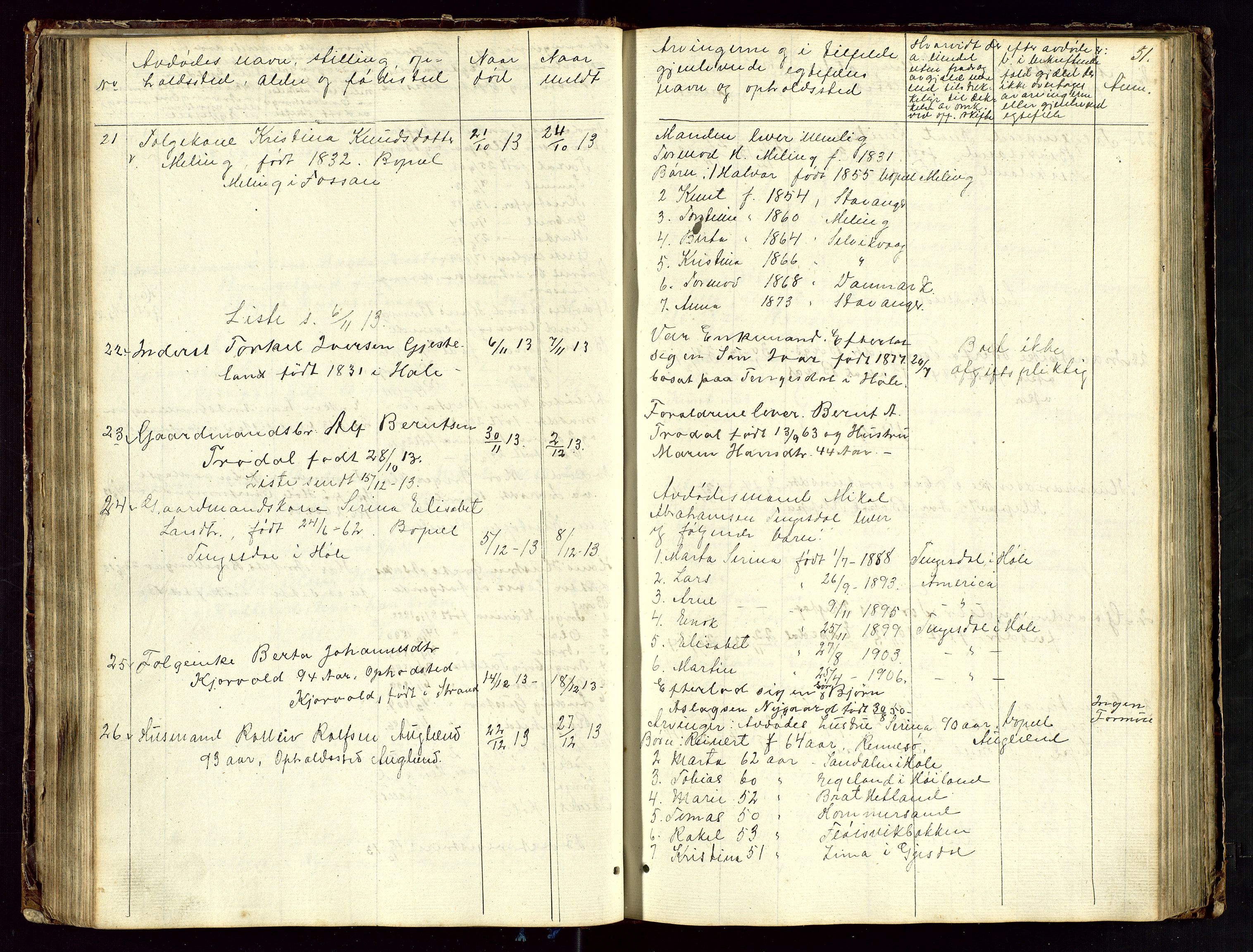 Høle og Forsand lensmannskontor, AV/SAST-A-100127/Gga/L0002: "Dødsanmeldelsesprotokol", 1903-1919, s. 51