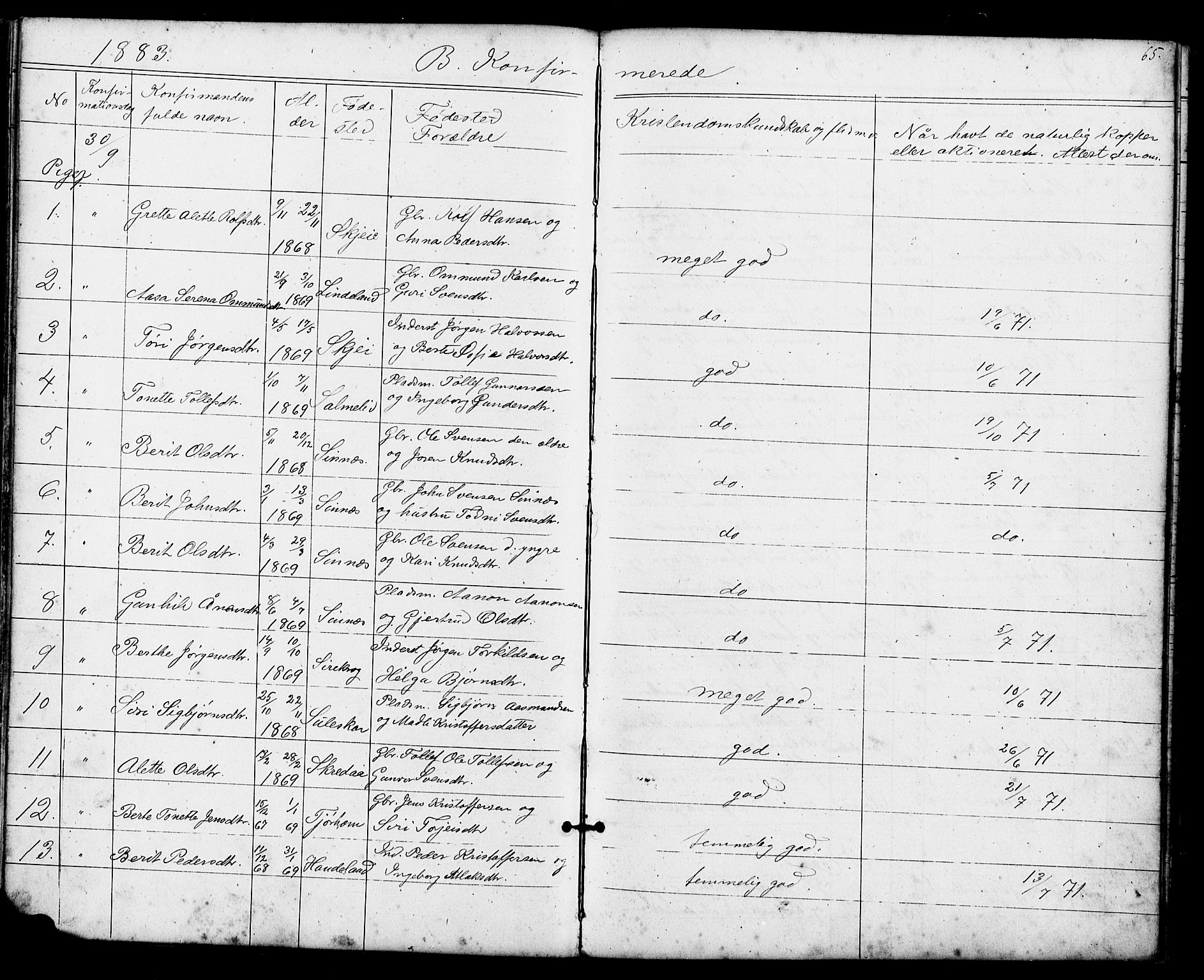 Sirdal sokneprestkontor, AV/SAK-1111-0036/F/Fb/Fba/L0001: Klokkerbok nr. B 1, 1872-1905, s. 65