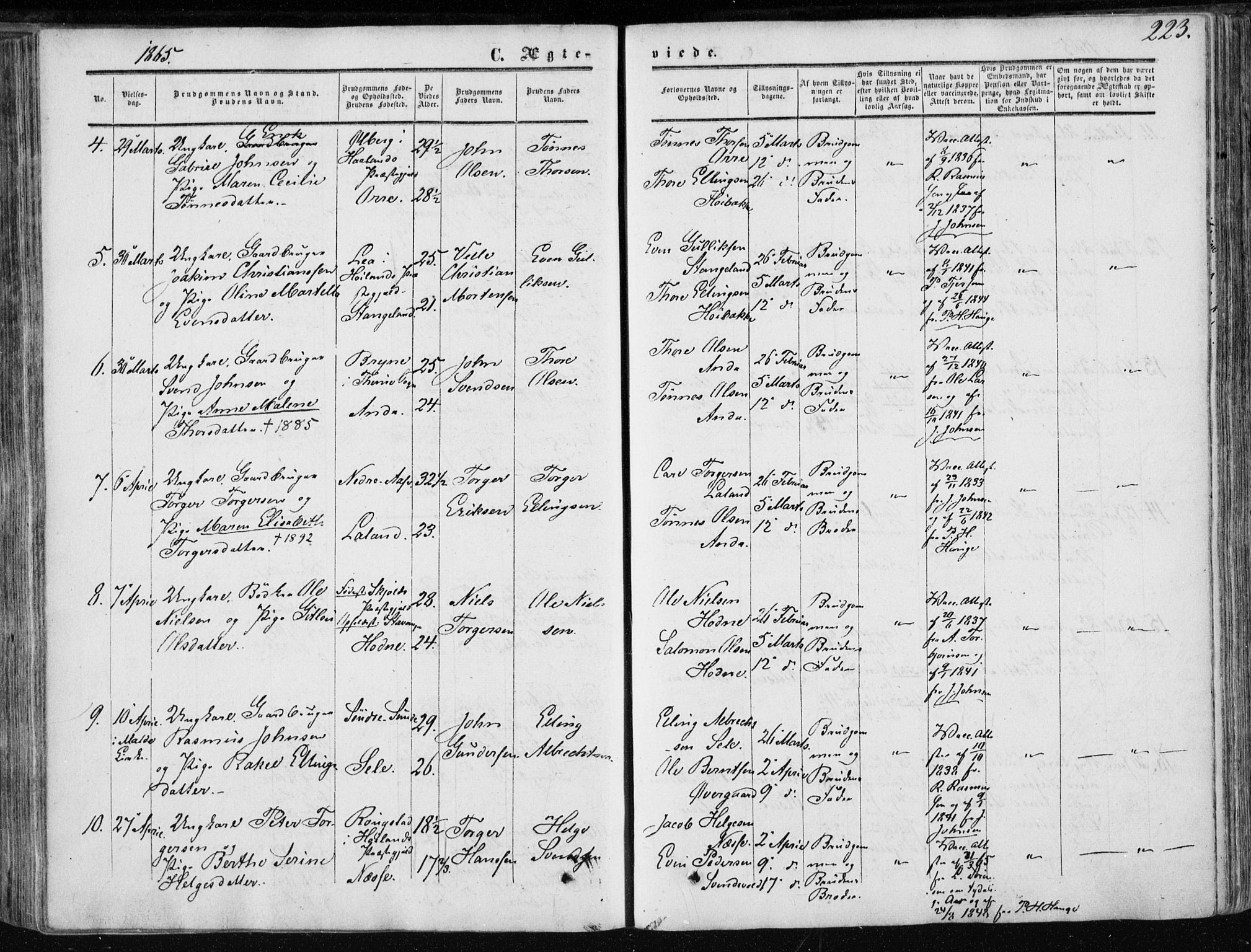 Klepp sokneprestkontor, AV/SAST-A-101803/001/3/30BA/L0005: Ministerialbok nr. A 5, 1853-1870, s. 223