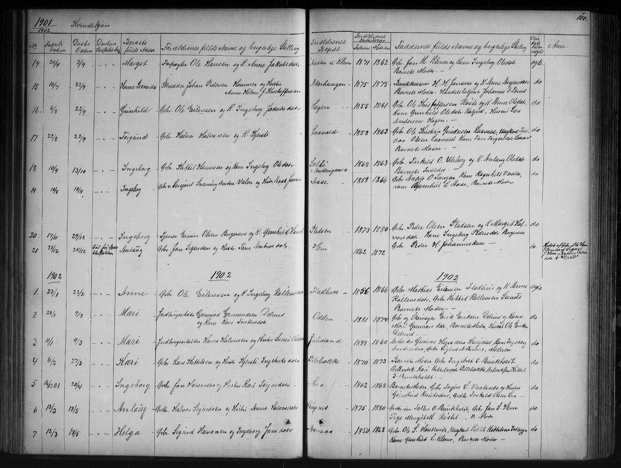 Sauherad kirkebøker, AV/SAKO-A-298/G/Ga/L0003: Klokkerbok nr. I 3, 1866-1905, s. 100
