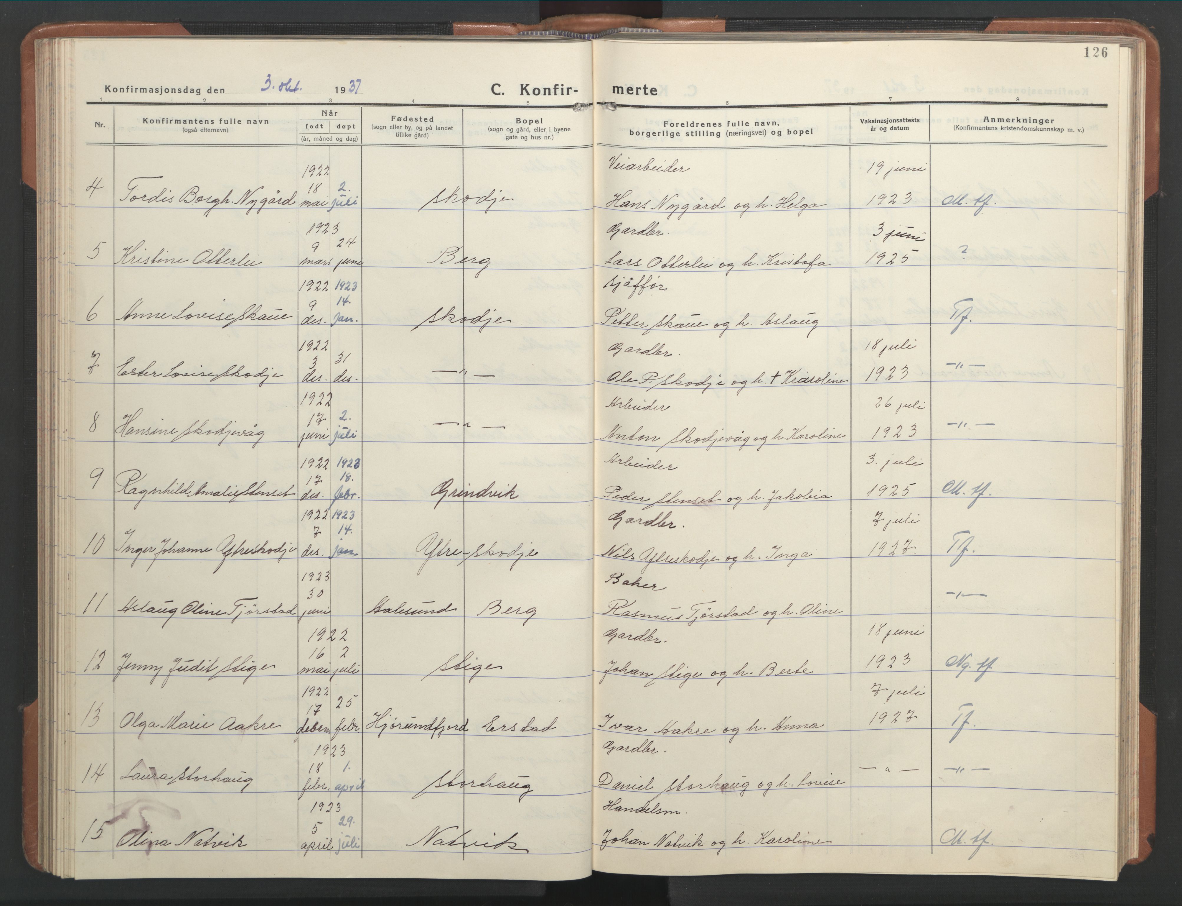 Ministerialprotokoller, klokkerbøker og fødselsregistre - Møre og Romsdal, AV/SAT-A-1454/524/L0367: Klokkerbok nr. 524C08, 1932-1951, s. 126