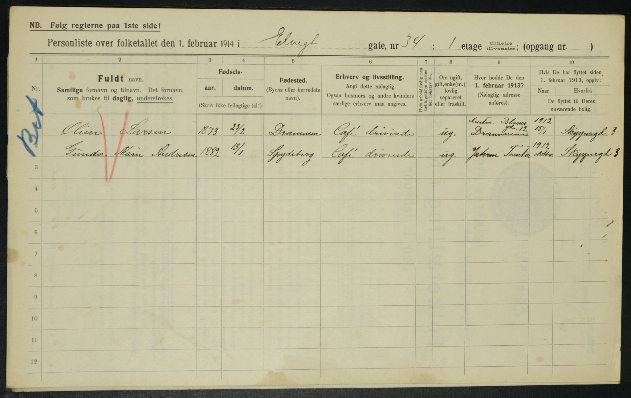 OBA, Kommunal folketelling 1.2.1914 for Kristiania, 1914, s. 21176