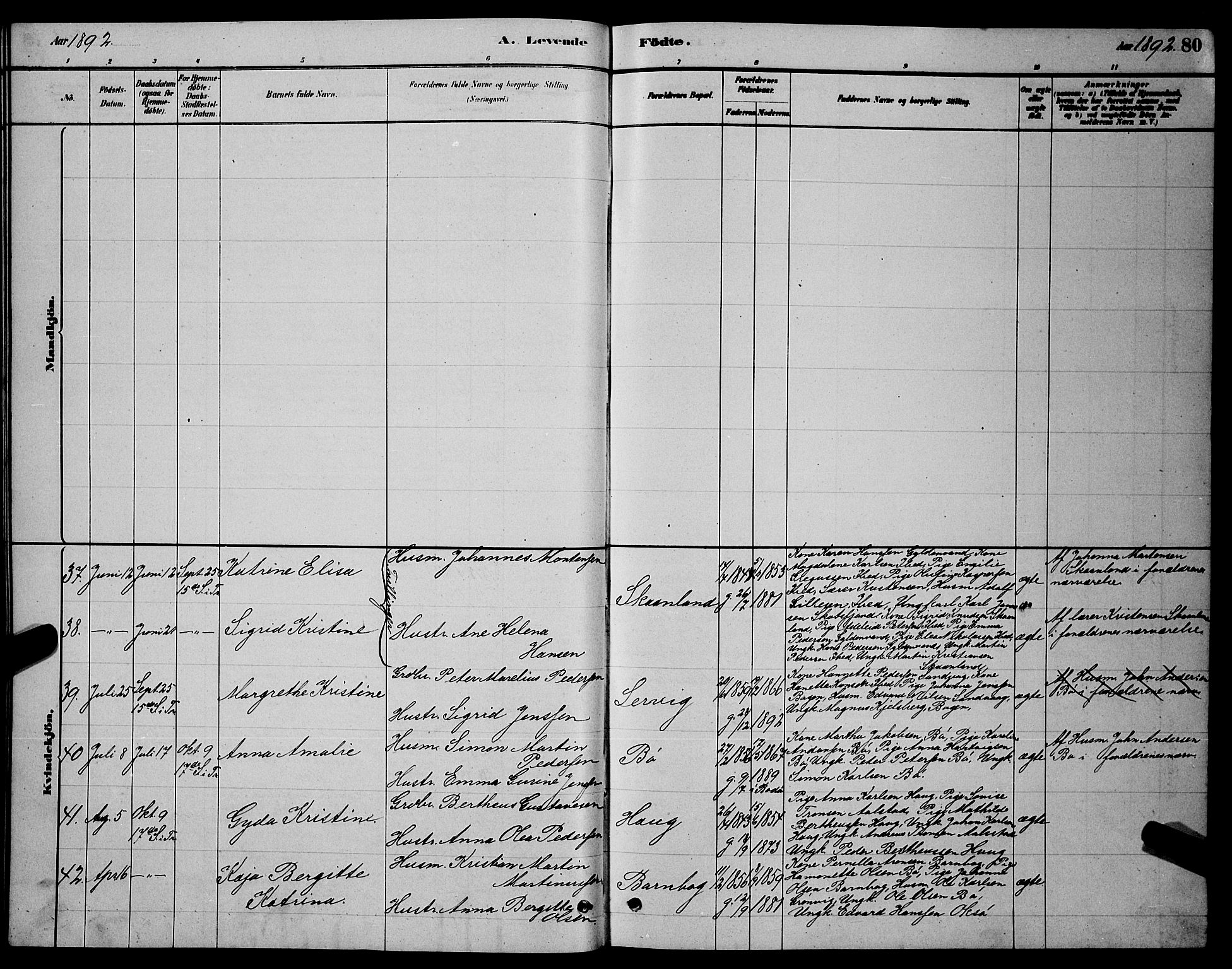 Ministerialprotokoller, klokkerbøker og fødselsregistre - Nordland, AV/SAT-A-1459/855/L0816: Klokkerbok nr. 855C05, 1879-1894, s. 80