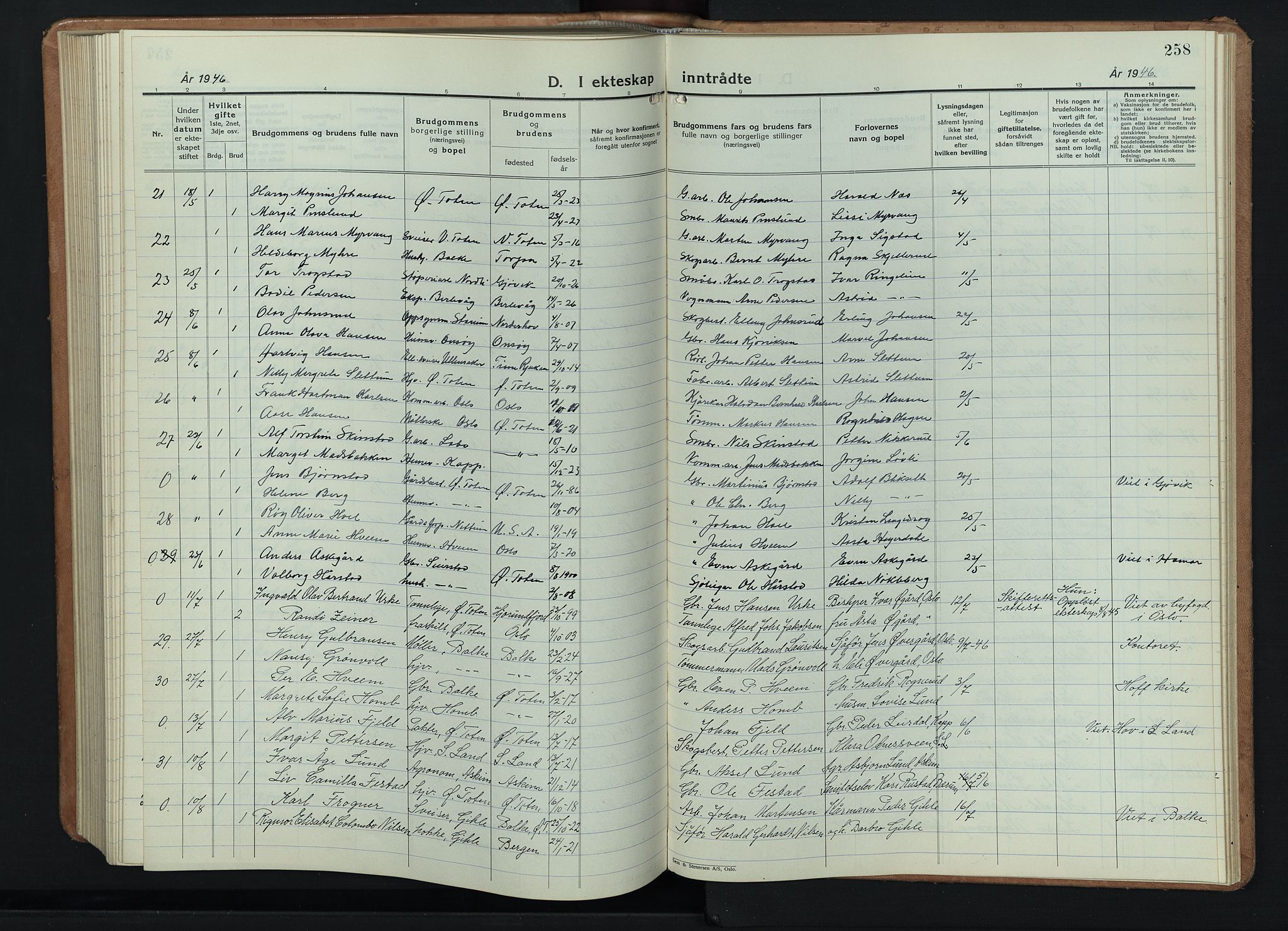 Østre Toten prestekontor, AV/SAH-PREST-104/H/Ha/Hab/L0011: Klokkerbok nr. 11, 1934-1952, s. 258