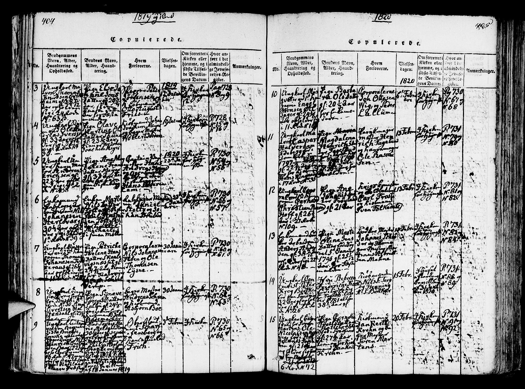 Korskirken sokneprestembete, SAB/A-76101/H/Hab: Klokkerbok nr. A 1b, 1815-1821, s. 404-405