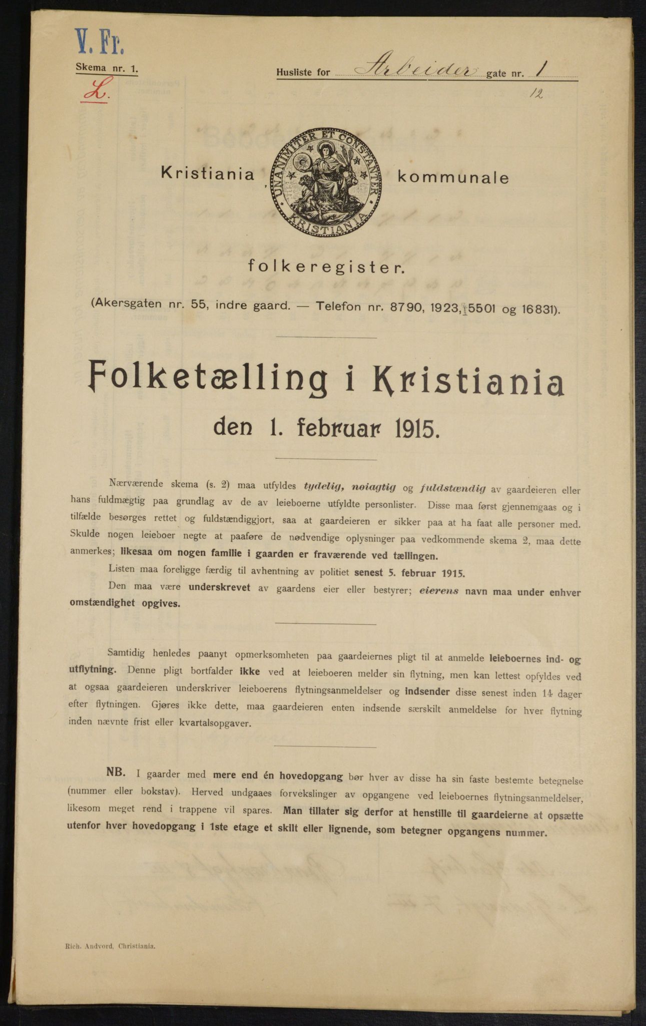 OBA, Kommunal folketelling 1.2.1915 for Kristiania, 1915, s. 1421