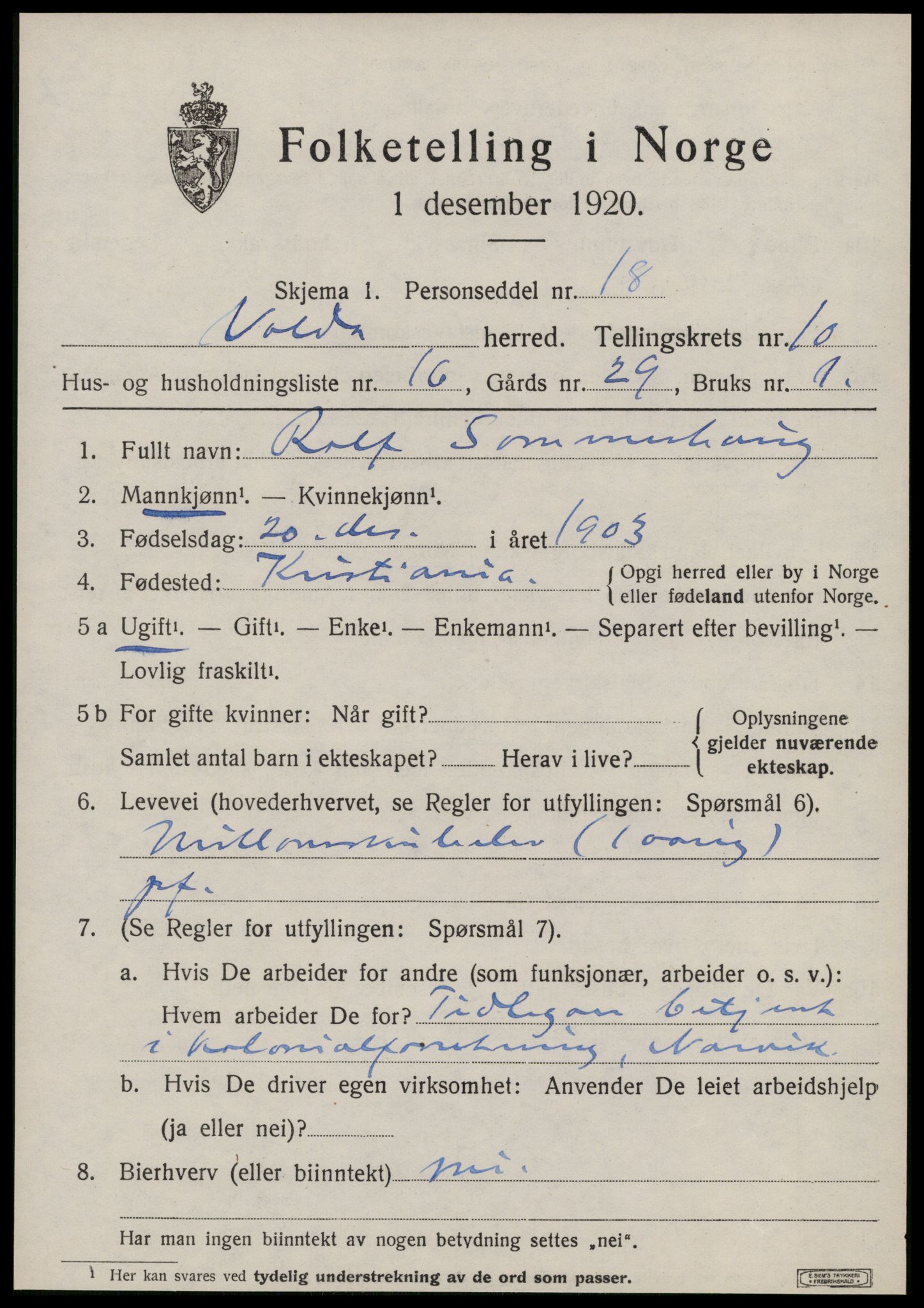 SAT, Folketelling 1920 for 1519 Volda herred, 1920, s. 7454