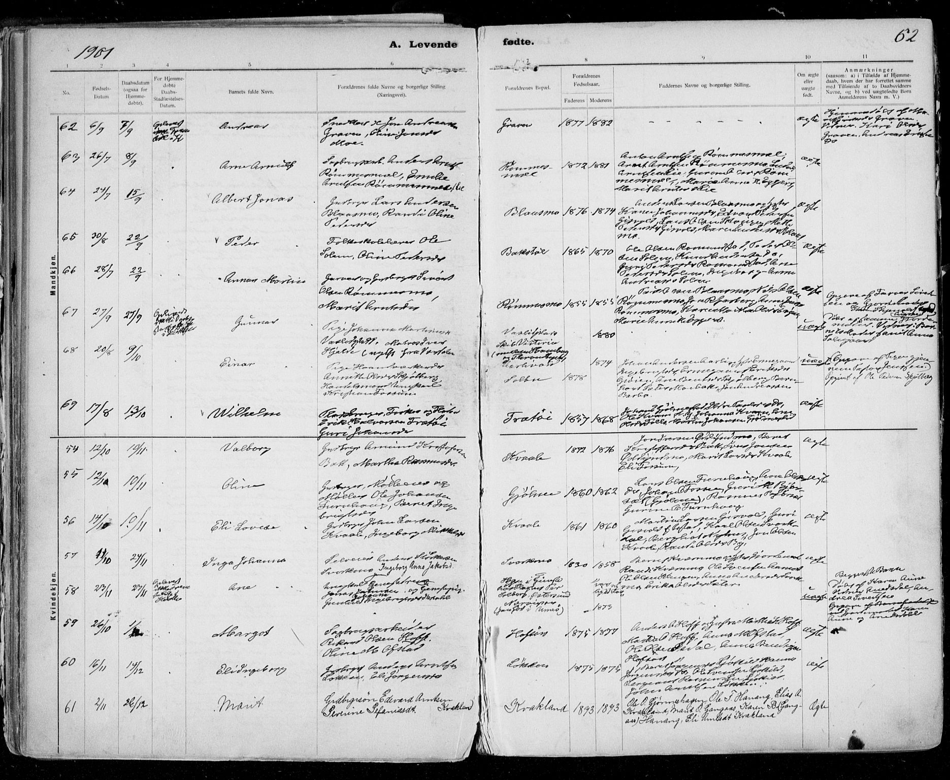 Ministerialprotokoller, klokkerbøker og fødselsregistre - Sør-Trøndelag, SAT/A-1456/668/L0811: Ministerialbok nr. 668A11, 1894-1913, s. 62