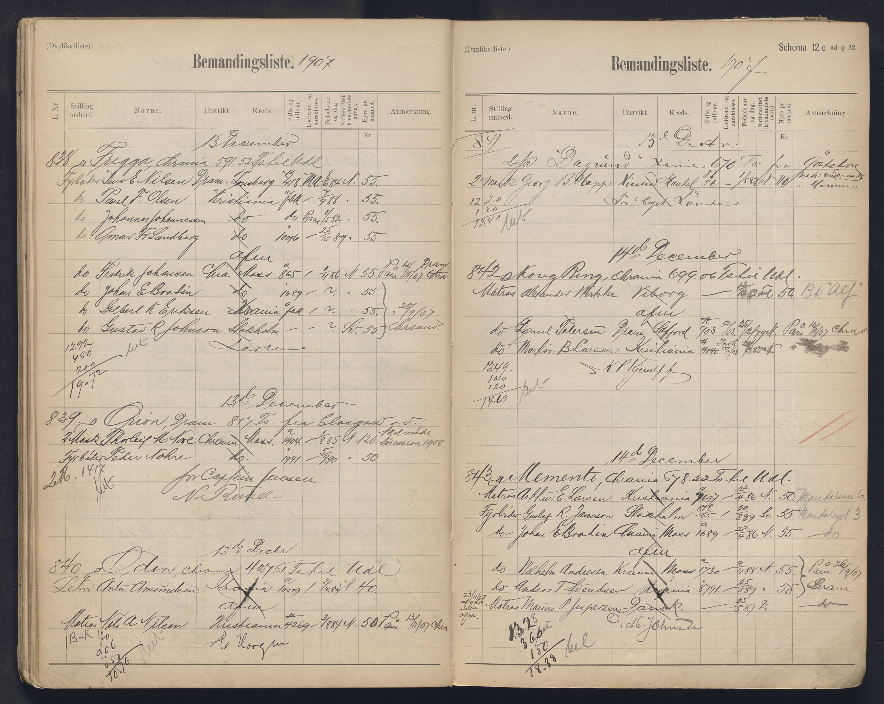 Oslo mønstringskontor, AV/SAO-A-10569g/G/Ga/L0011: Mønstringsjournal, 1907-1909