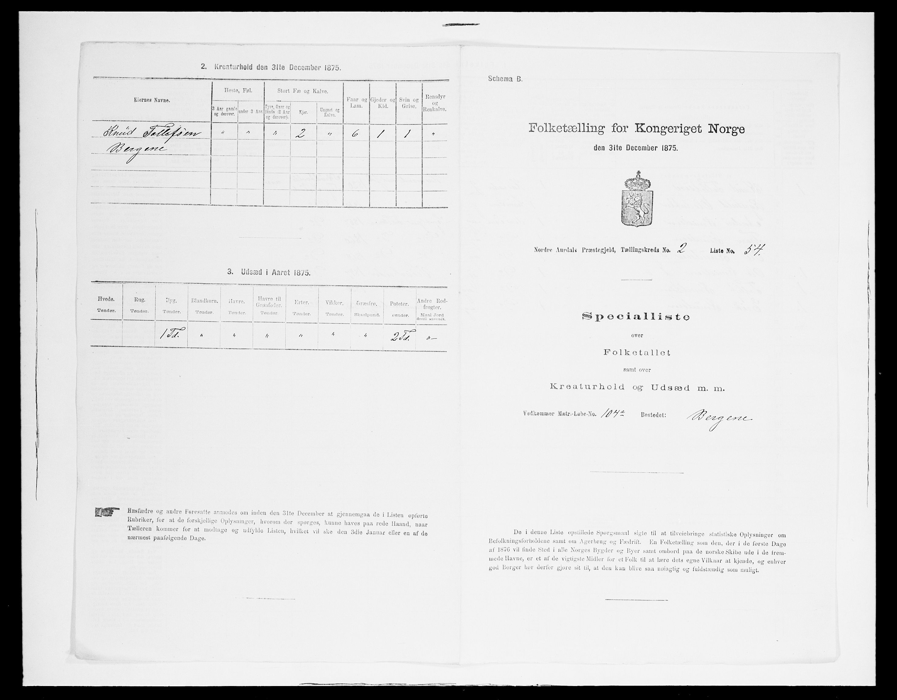 SAH, Folketelling 1875 for 0542P Nord-Aurdal prestegjeld, 1875, s. 444