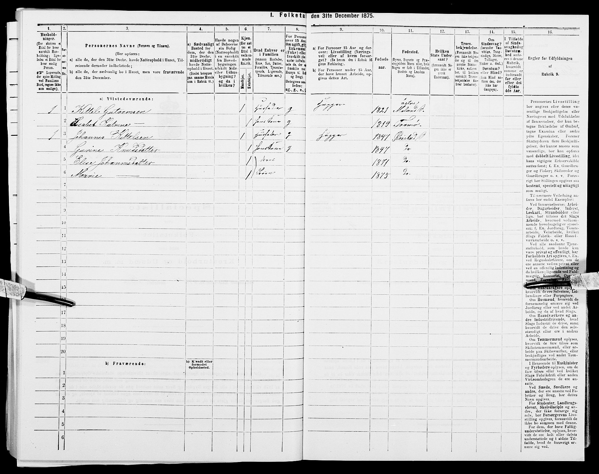 SAK, Folketelling 1875 for 0920P Øyestad prestegjeld, 1875, s. 1102