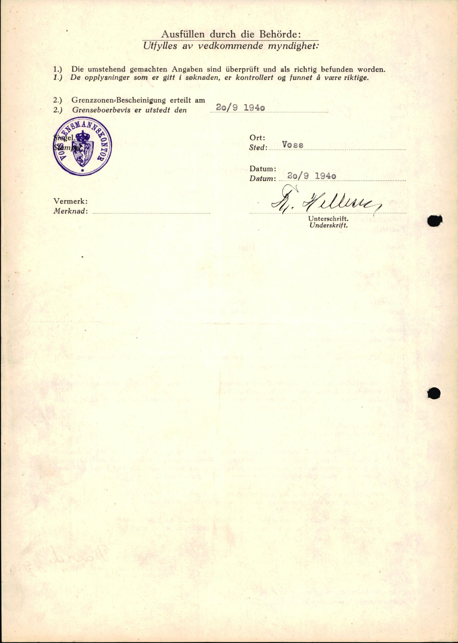 Lensmannen i Voss, AV/SAB-A-35801/0026/L0003: Søknader om grensebuarbevis, 1 - 1000, 1940-1945, s. 2
