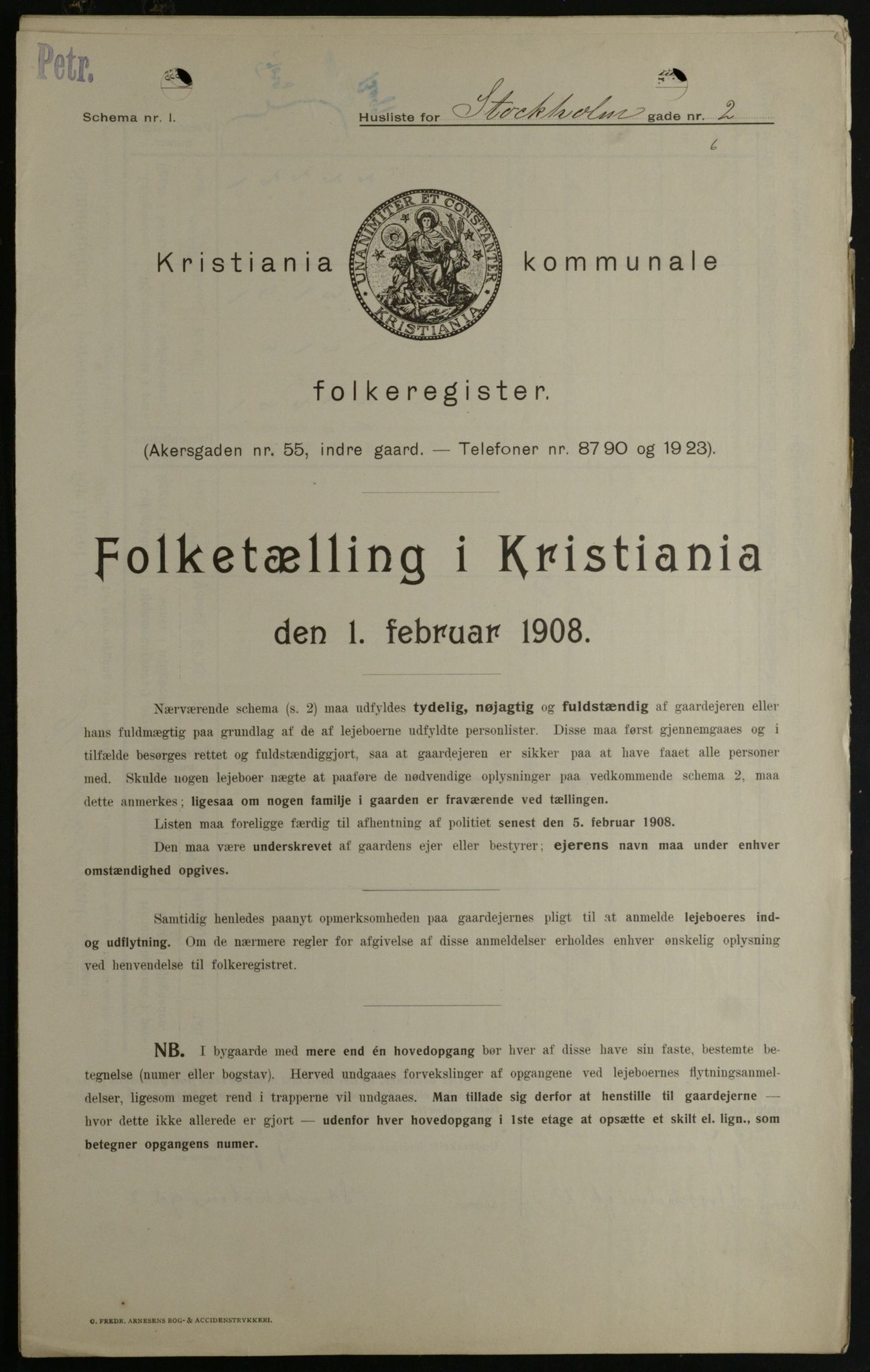 OBA, Kommunal folketelling 1.2.1908 for Kristiania kjøpstad, 1908, s. 91977