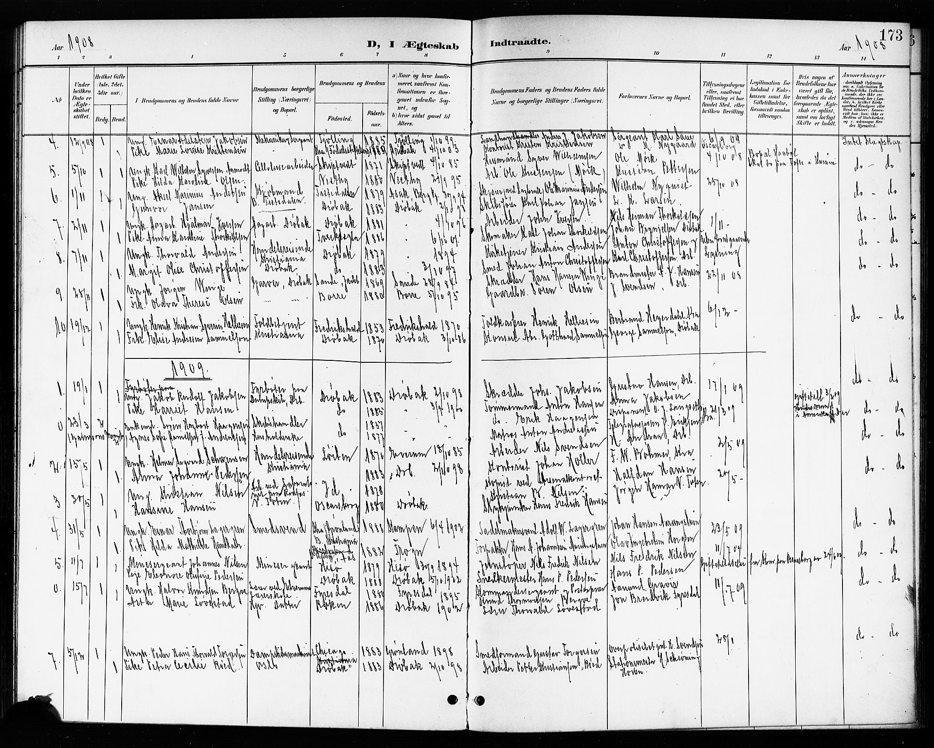 Drøbak prestekontor Kirkebøker, AV/SAO-A-10142a/G/Ga/L0001: Klokkerbok nr. I 1, 1897-1917, s. 173