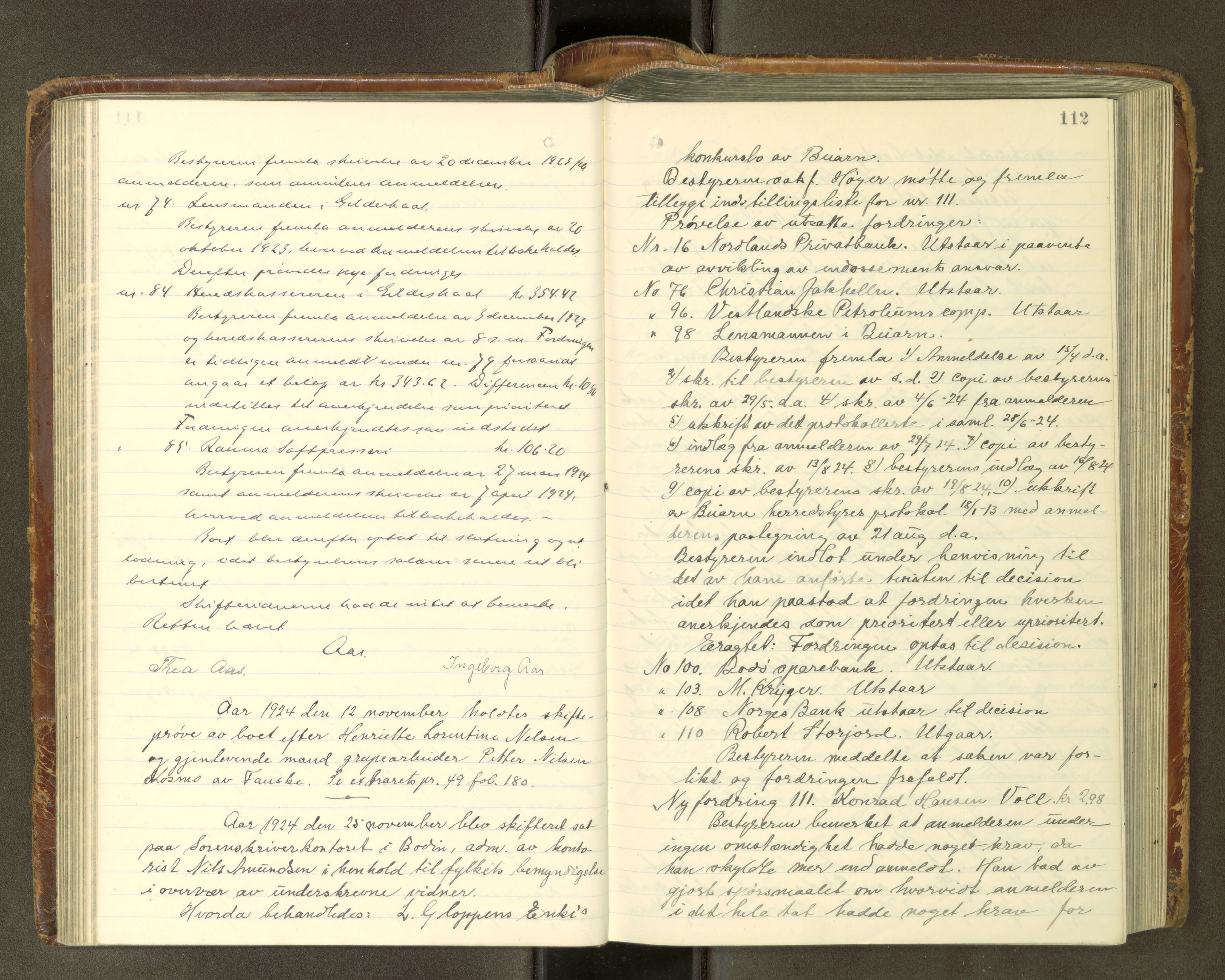 Salten sorenskriveri, AV/SAT-A-4578/1/3/3B/L0014: Skiftebehandlingsprotokoll, 1922-1929, s. 112