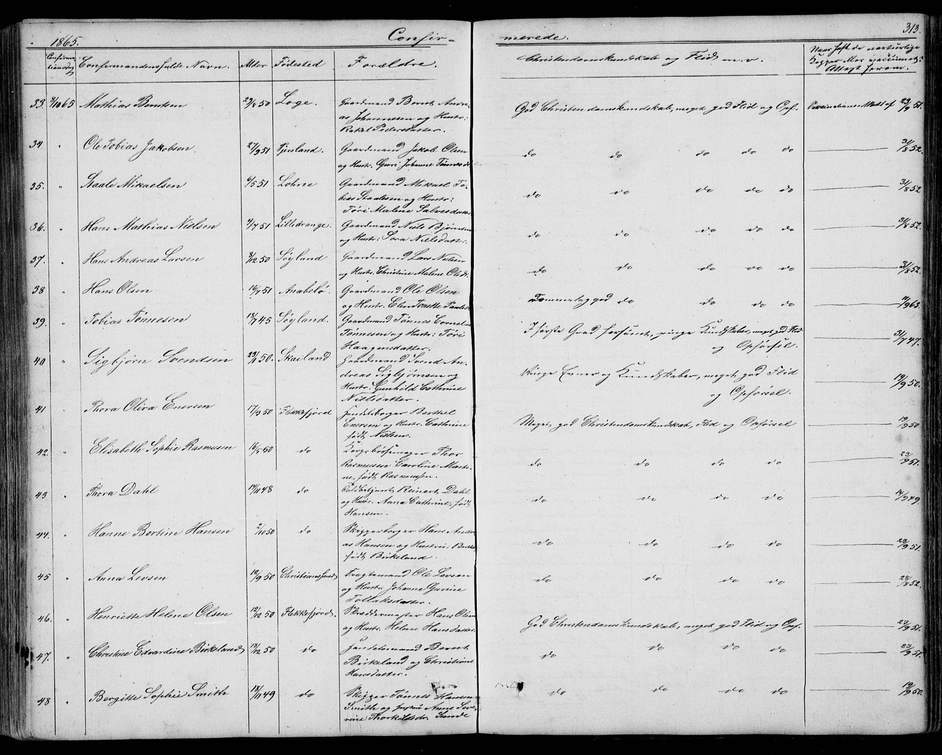 Flekkefjord sokneprestkontor, AV/SAK-1111-0012/F/Fb/Fbc/L0005: Klokkerbok nr. B 5, 1846-1866, s. 313