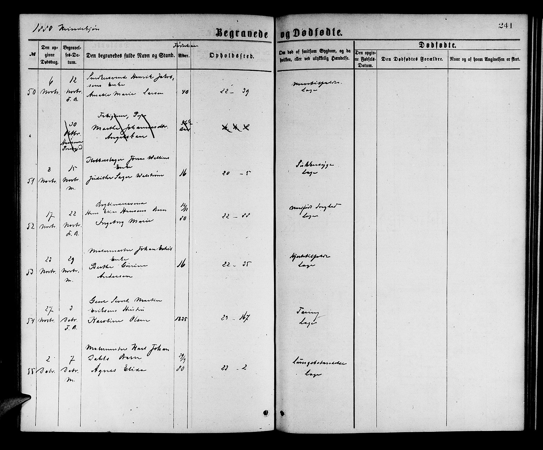 Korskirken sokneprestembete, SAB/A-76101/H/Hab: Klokkerbok nr. E 3, 1871-1883, s. 241