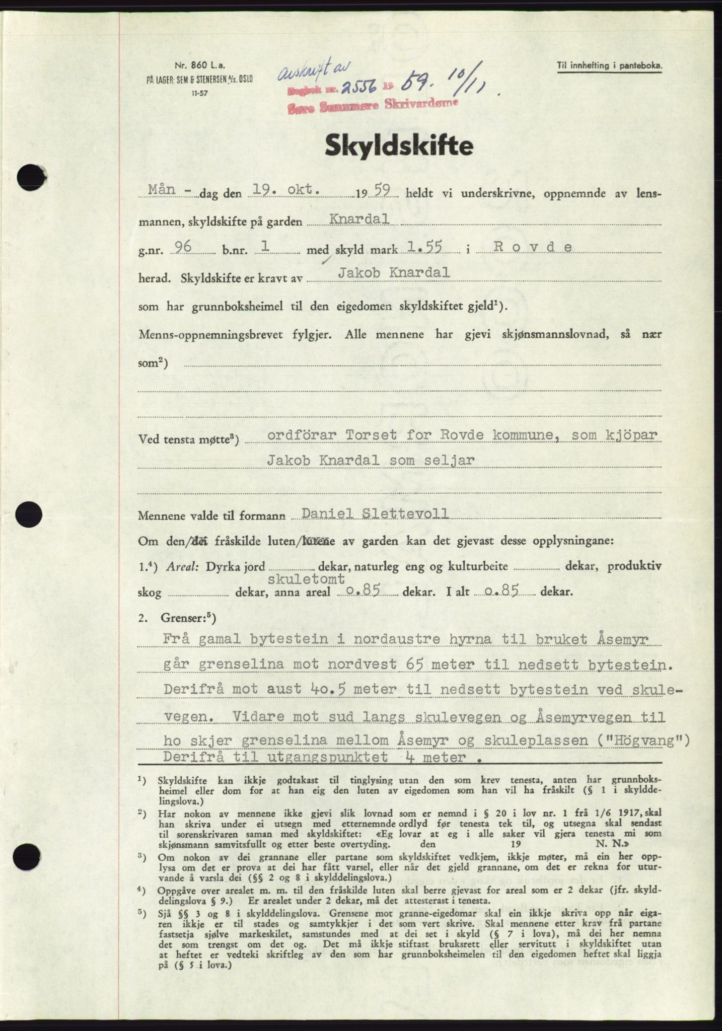 Søre Sunnmøre sorenskriveri, AV/SAT-A-4122/1/2/2C/L0113: Pantebok nr. 39A, 1959-1959, Dagboknr: 2556/1959