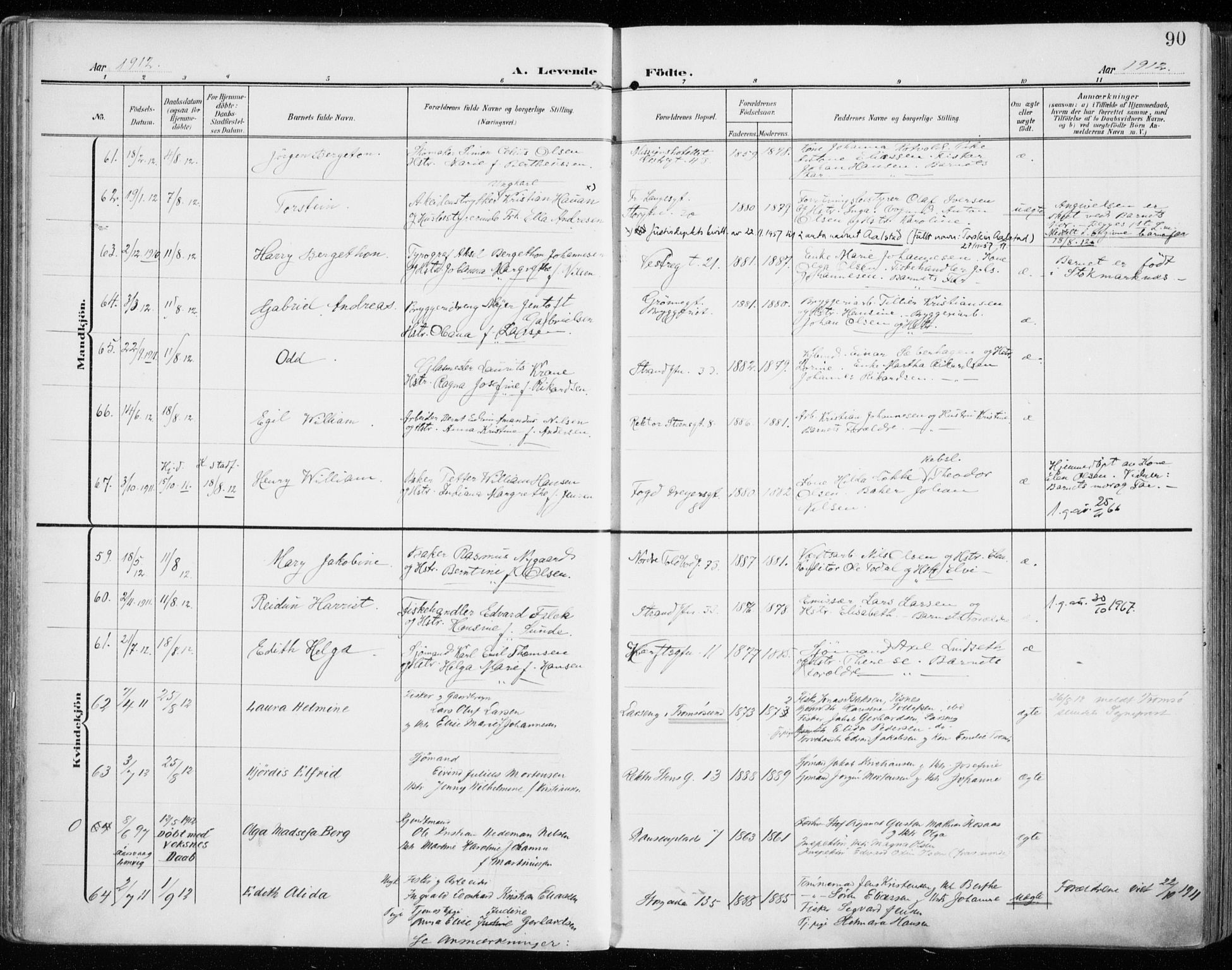 Tromsø sokneprestkontor/stiftsprosti/domprosti, AV/SATØ-S-1343/G/Ga/L0017kirke: Ministerialbok nr. 17, 1907-1917, s. 90