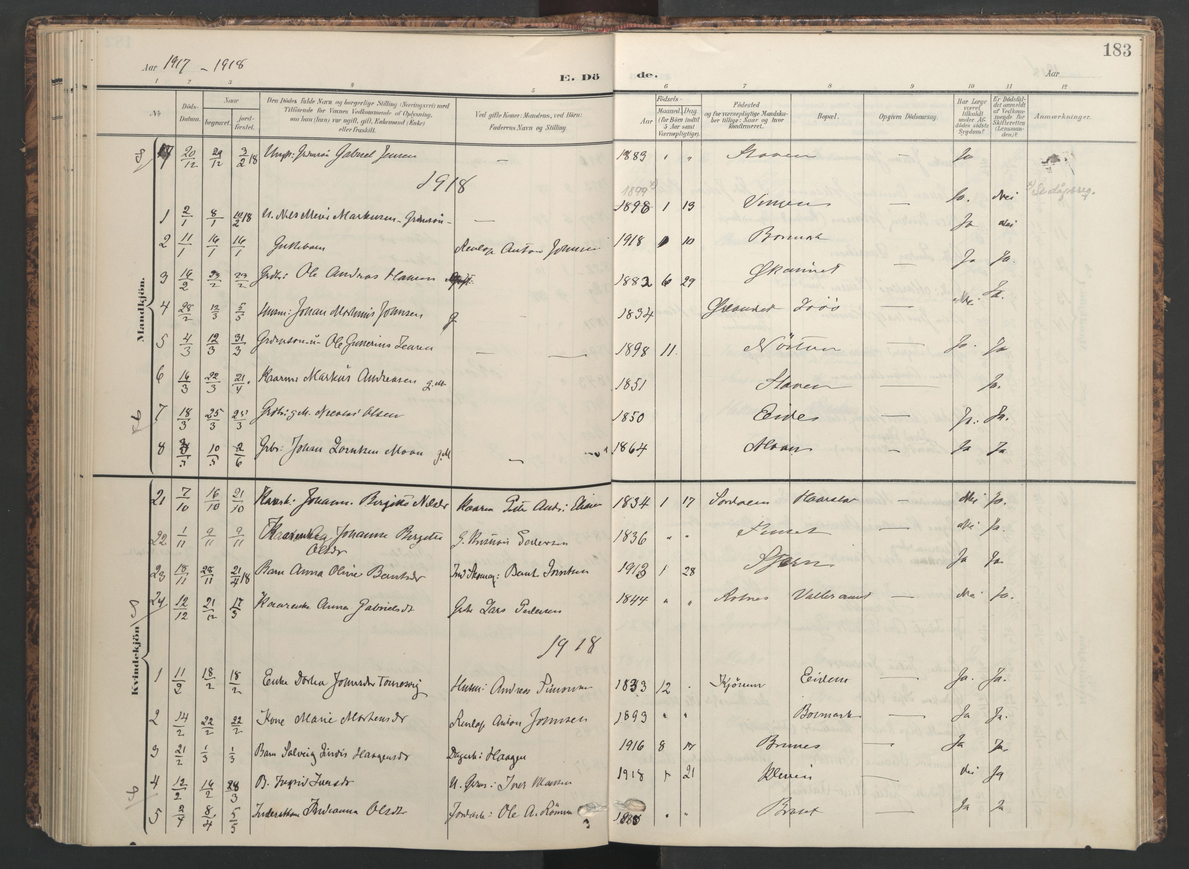 Ministerialprotokoller, klokkerbøker og fødselsregistre - Sør-Trøndelag, AV/SAT-A-1456/655/L0682: Ministerialbok nr. 655A11, 1908-1922, s. 183