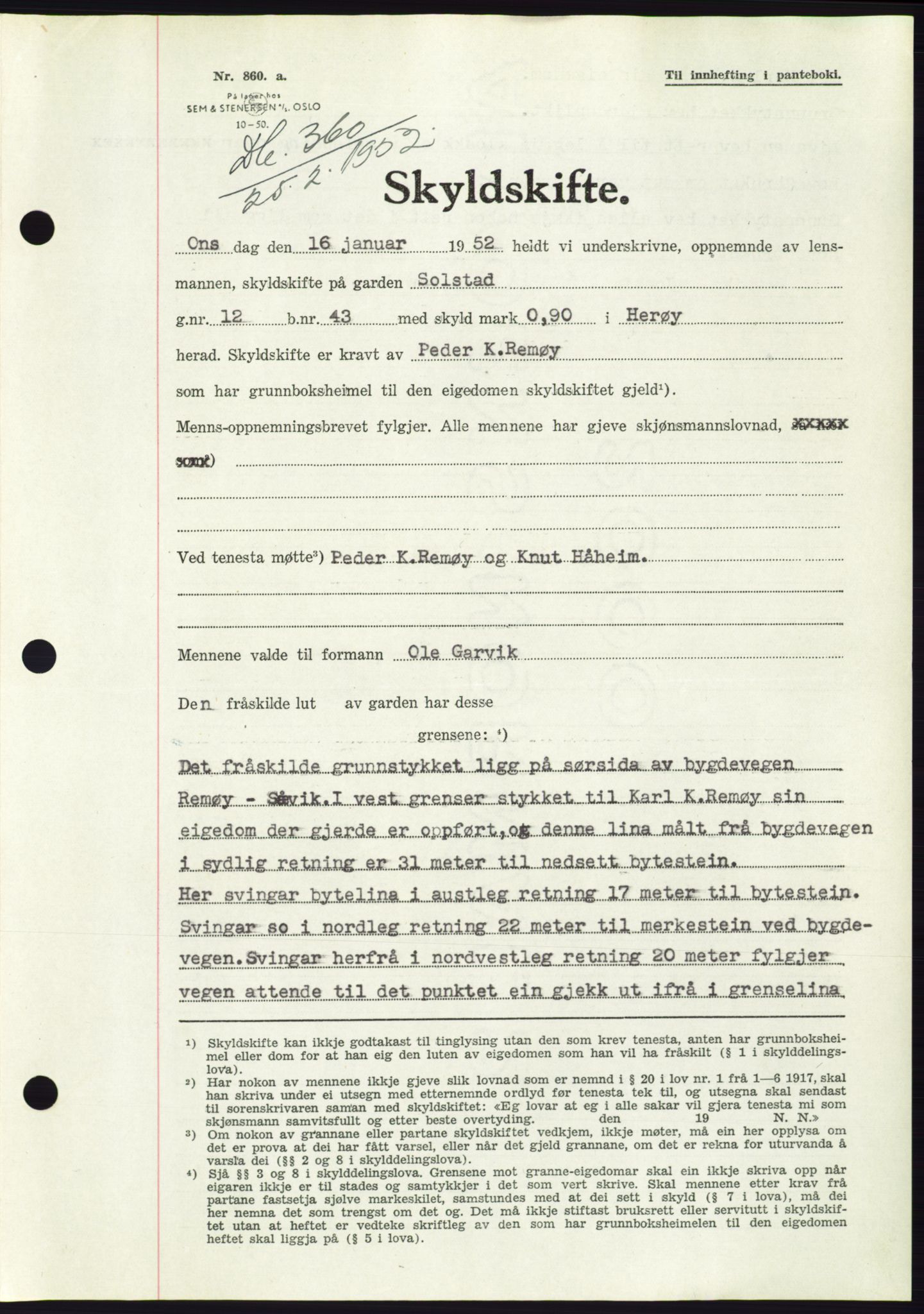 Søre Sunnmøre sorenskriveri, SAT/A-4122/1/2/2C/L0091: Pantebok nr. 17A, 1951-1952, Dagboknr: 360/1952