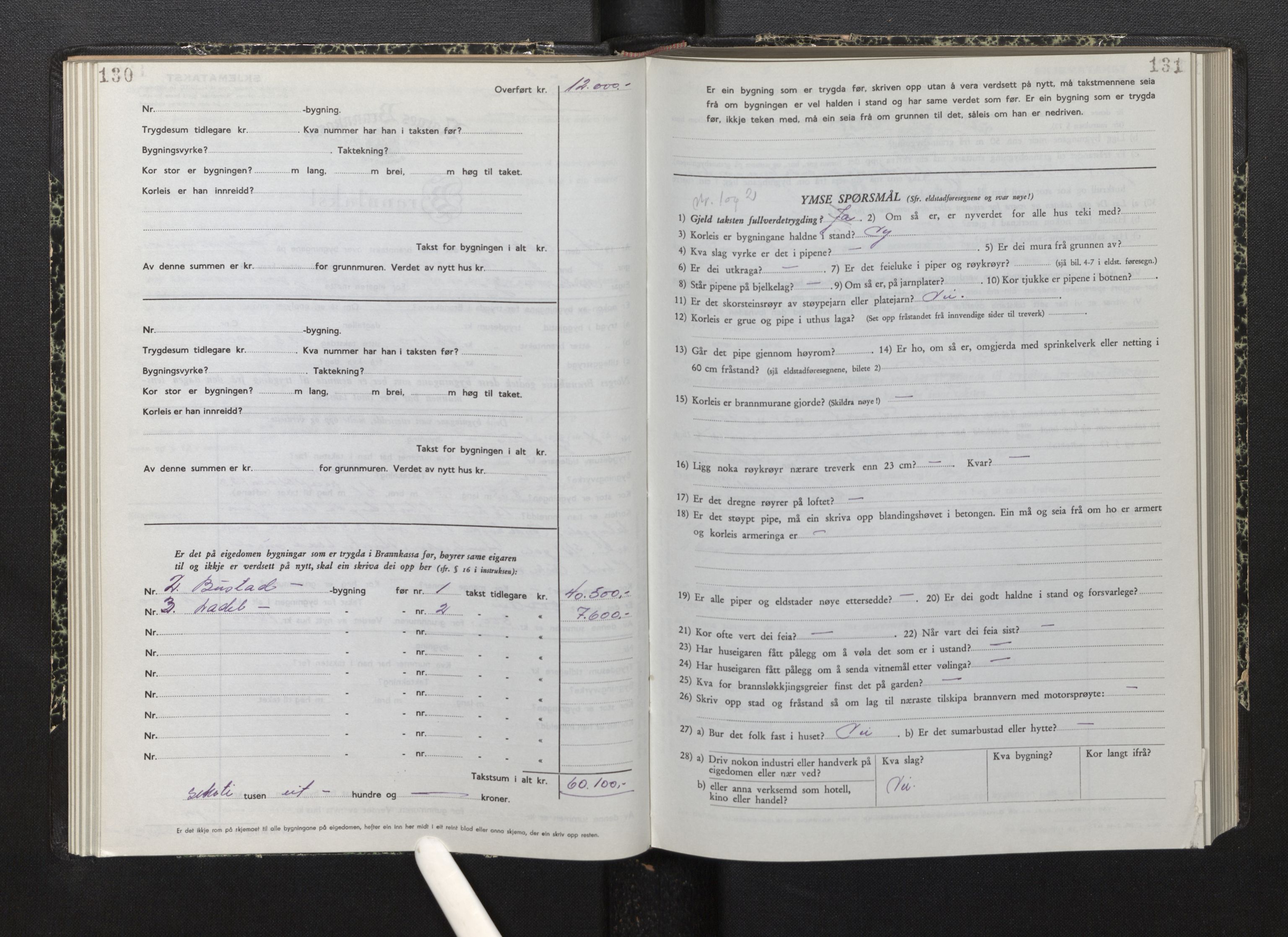 Lensmannen i Bremanger, SAB/A-26701/0012/L0010: Branntakstprotokoll, skjematakst, 1950-1955, s. 130-131