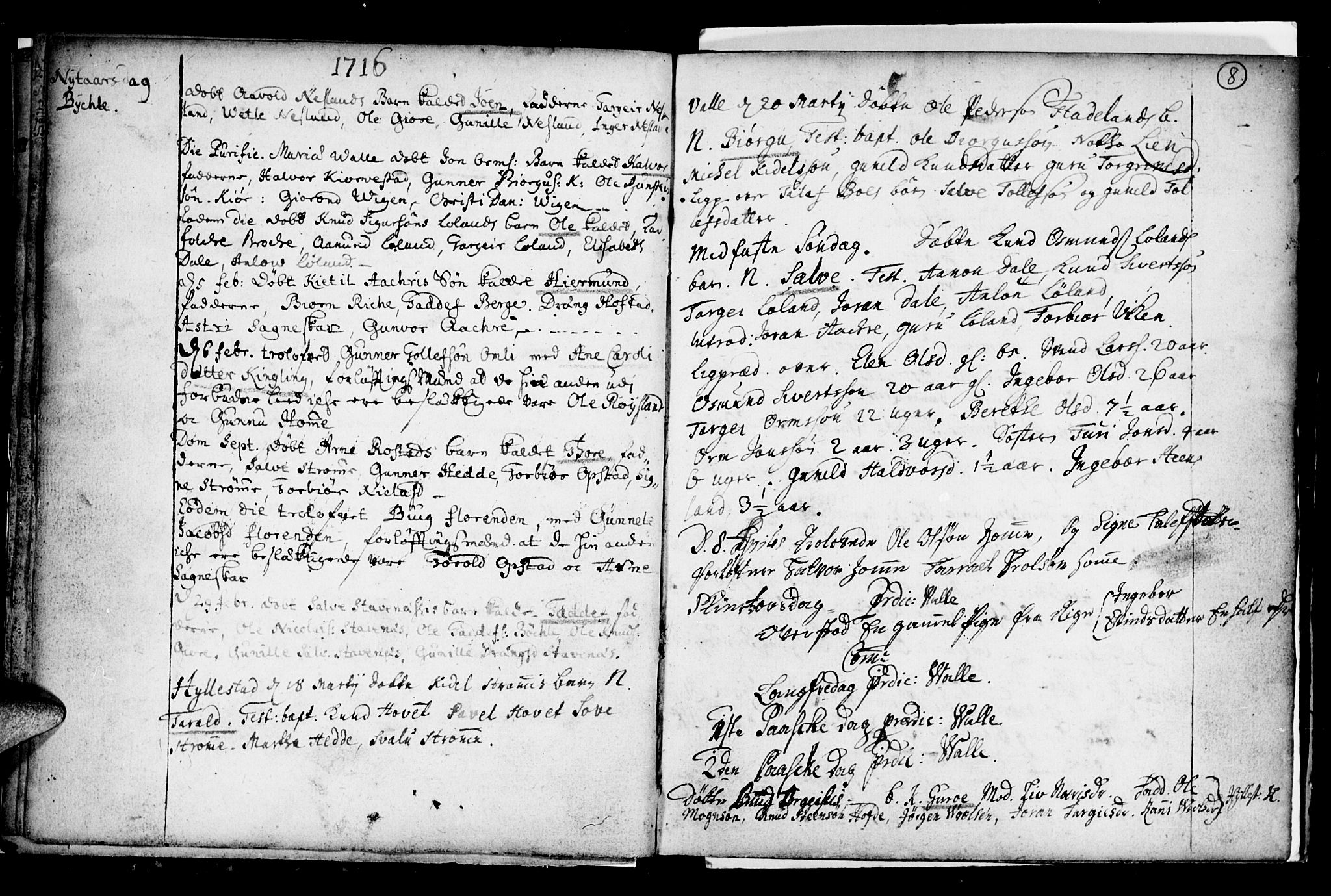 Valle sokneprestkontor, AV/SAK-1111-0044/F/Fa/Fac/L0001: Ministerialbok nr. A 1, 1714-1745, s. 8