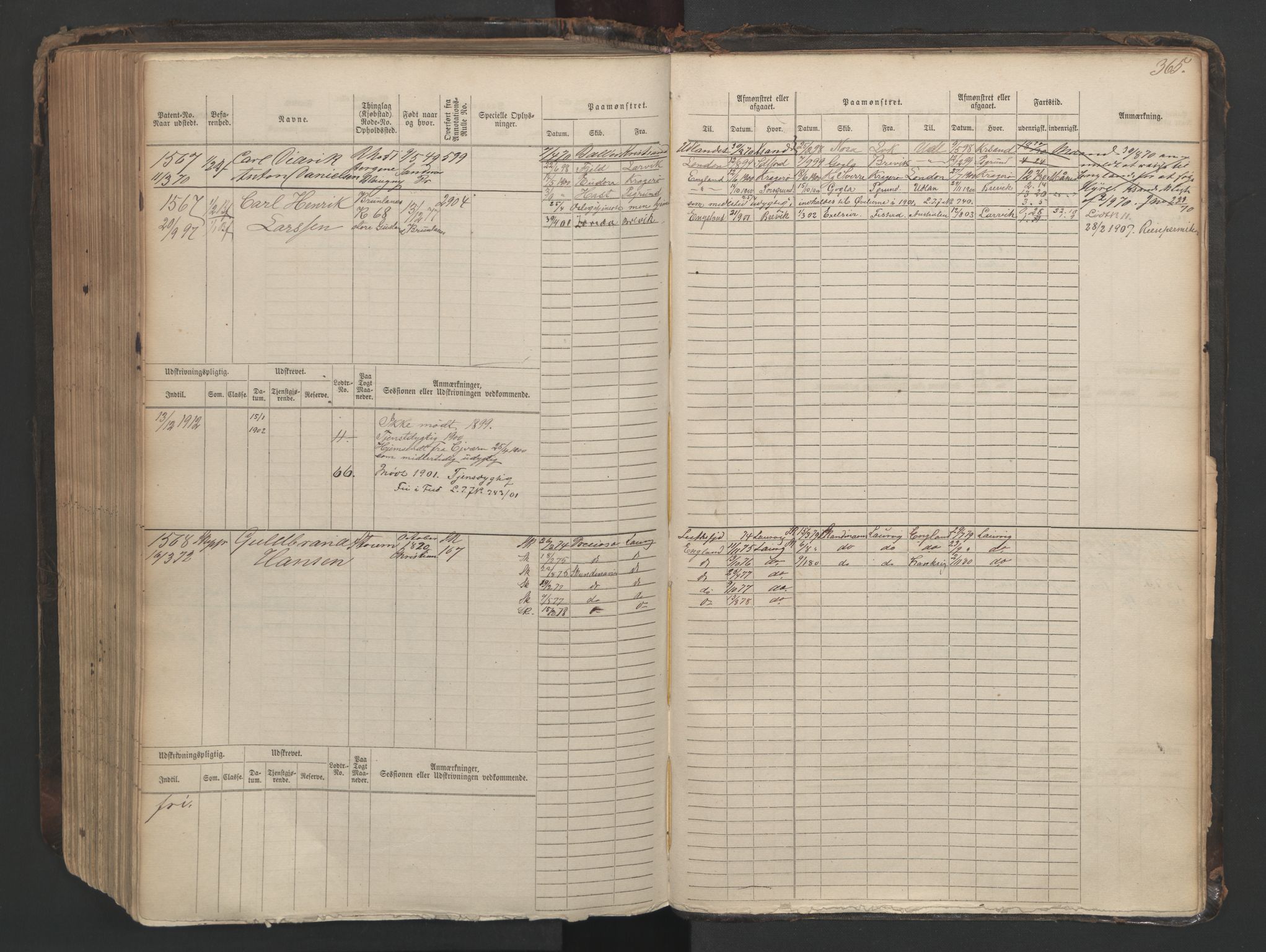 Larvik innrulleringskontor, AV/SAKO-A-787/F/Fc/L0003: Hovedrulle, 1868, s. 365