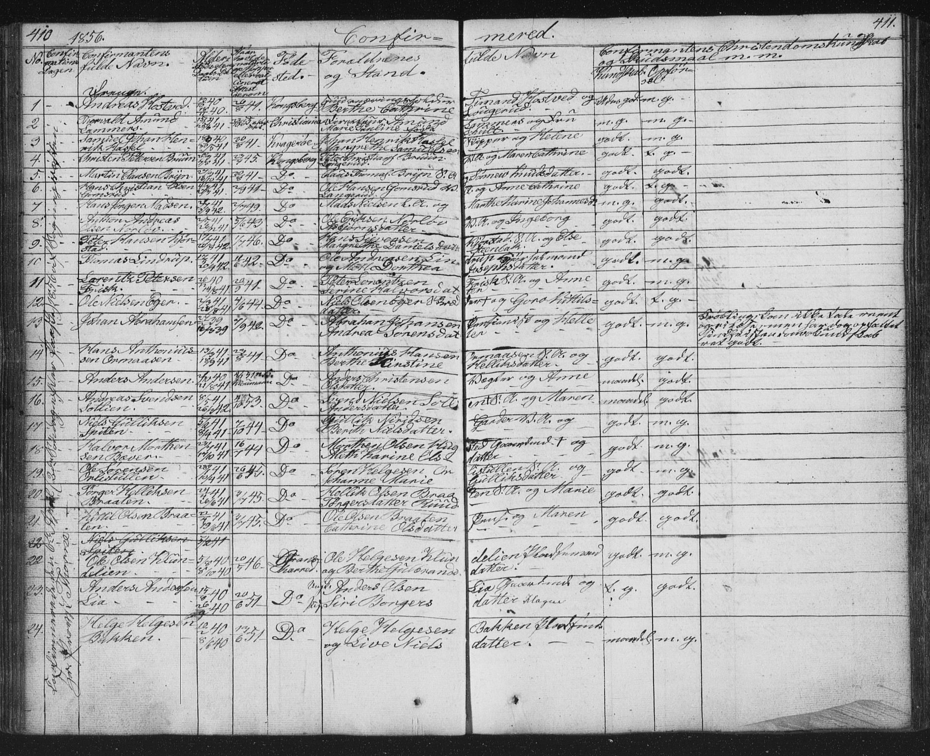 Kongsberg kirkebøker, AV/SAKO-A-22/G/Ga/L0002: Klokkerbok nr. 2, 1839-1858, s. 410-411