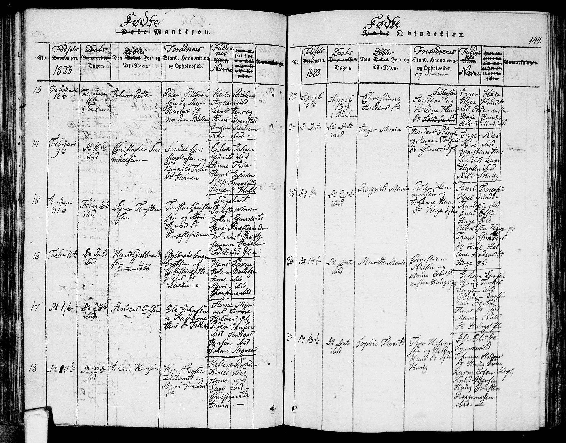 Eidsberg prestekontor Kirkebøker, AV/SAO-A-10905/G/Ga/L0001: Klokkerbok nr. I 1, 1814-1831, s. 144