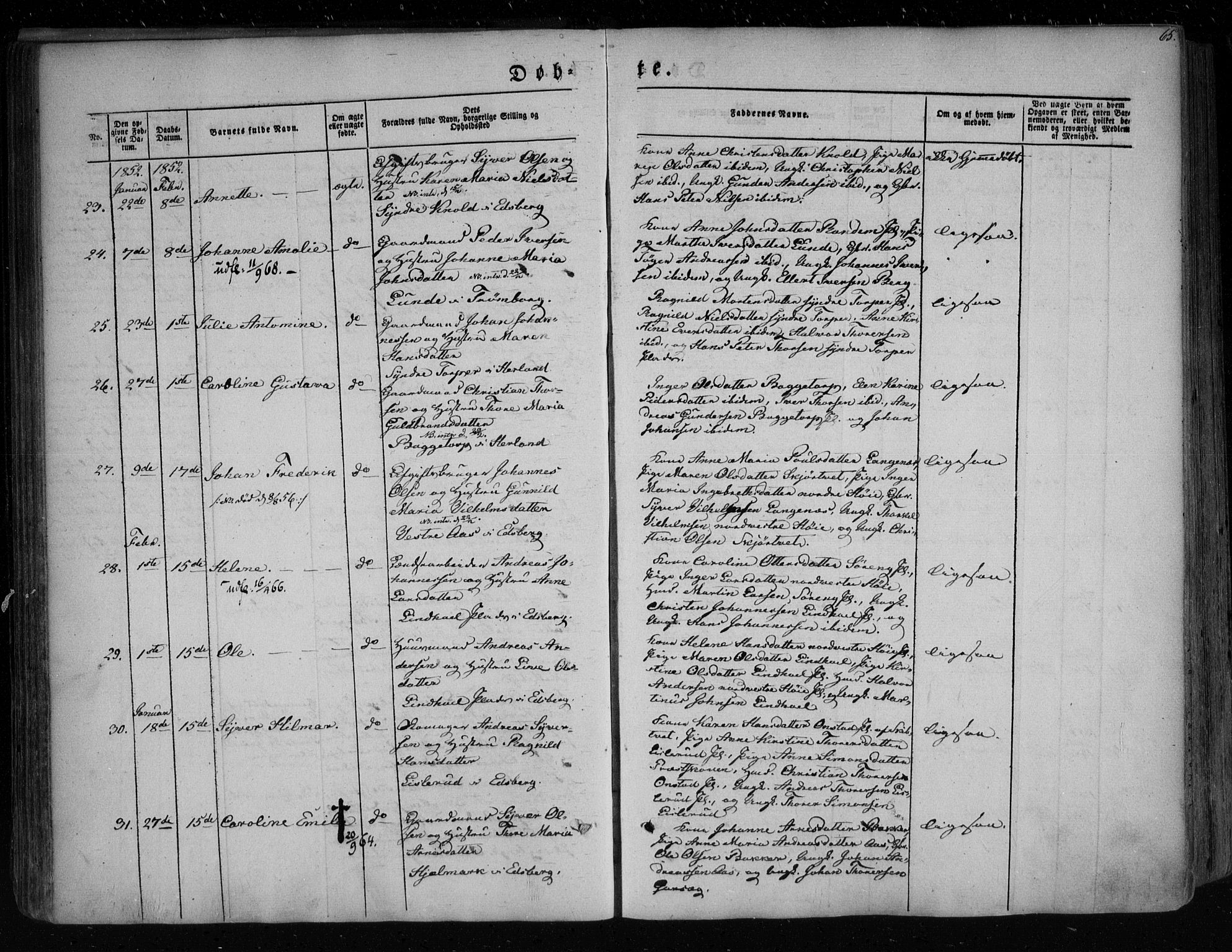Eidsberg prestekontor Kirkebøker, AV/SAO-A-10905/F/Fa/L0009: Ministerialbok nr. I 9, 1849-1856, s. 65