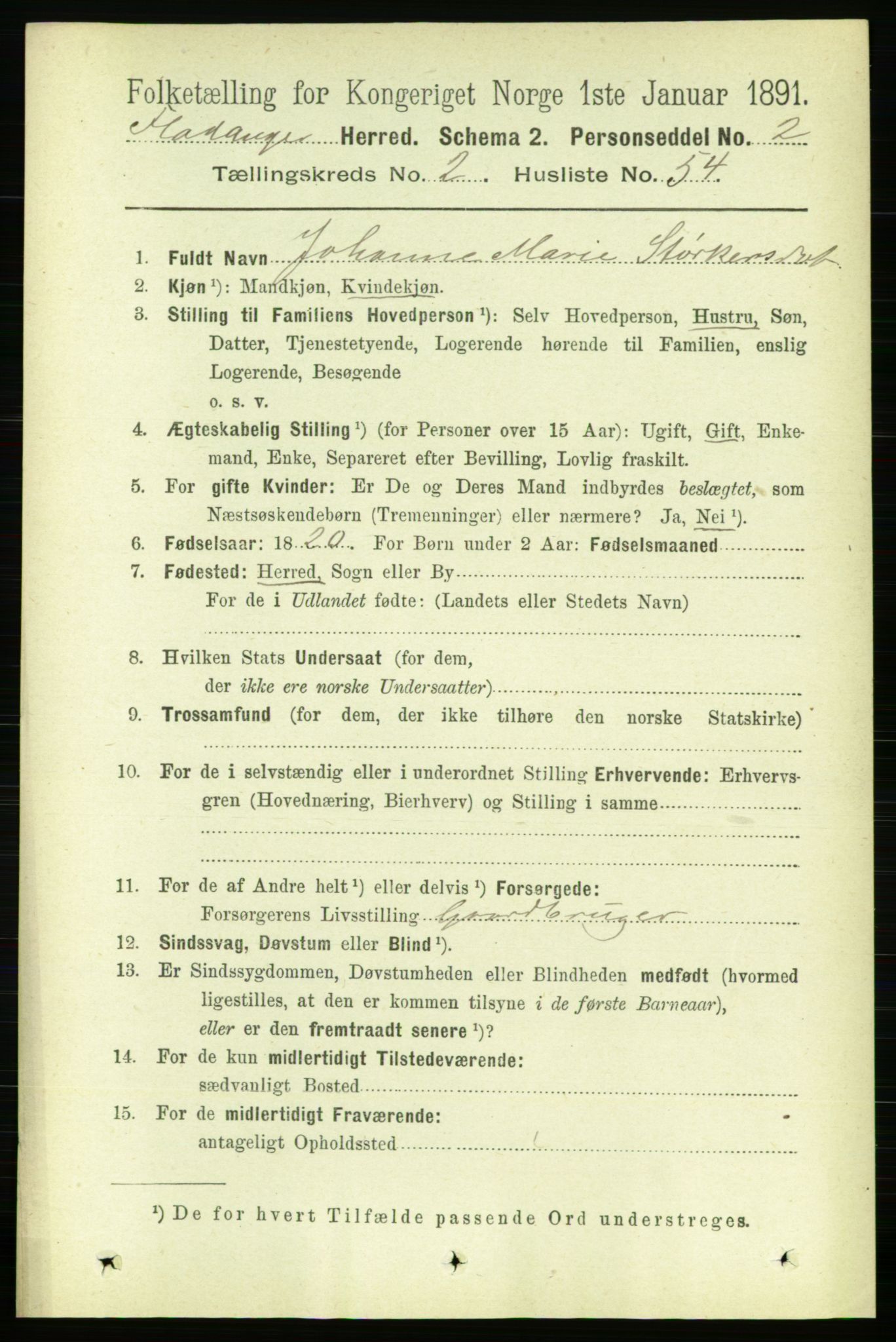 RA, Folketelling 1891 for 1749 Flatanger herred, 1891, s. 1020