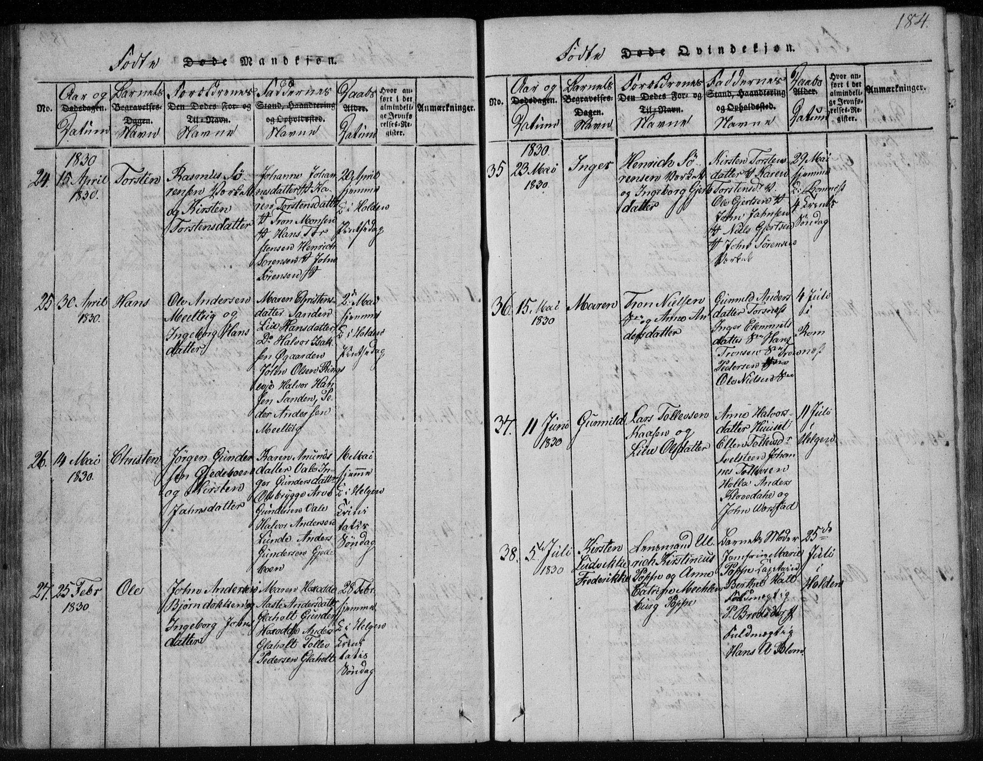 Holla kirkebøker, AV/SAKO-A-272/F/Fa/L0003: Ministerialbok nr. 3, 1815-1830, s. 184