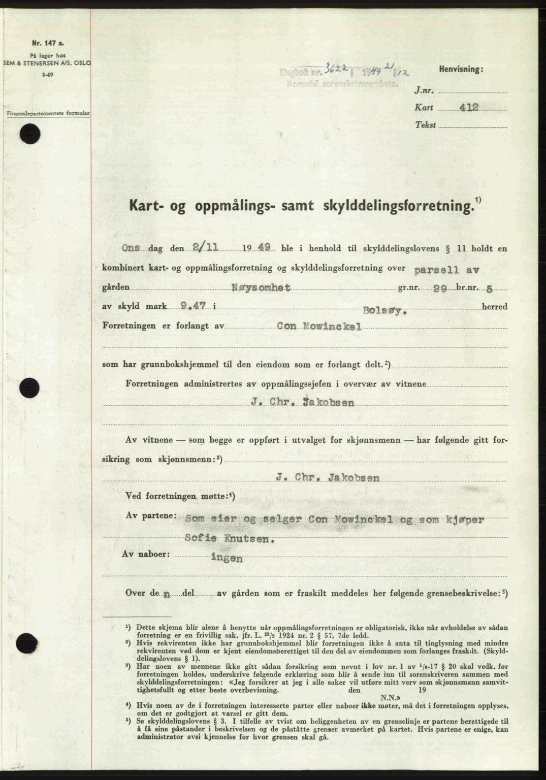 Romsdal sorenskriveri, SAT/A-4149/1/2/2C: Pantebok nr. A31, 1949-1949, Dagboknr: 3622/1949