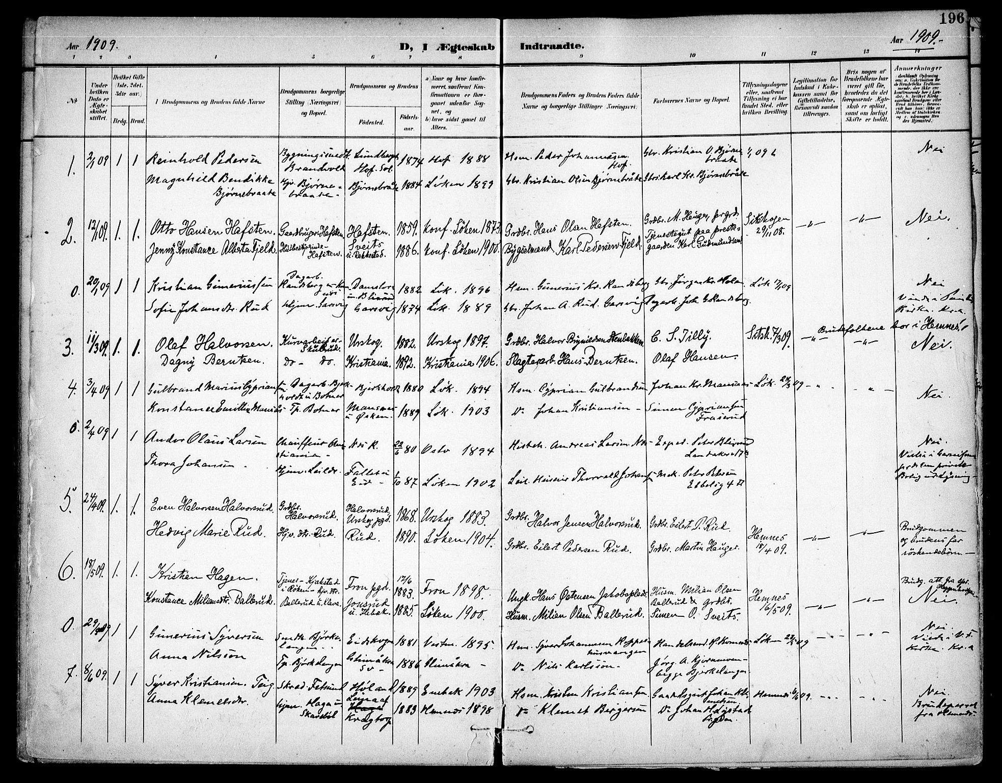 Høland prestekontor Kirkebøker, AV/SAO-A-10346a/F/Fa/L0015: Ministerialbok nr. I 15, 1897-1912, s. 196