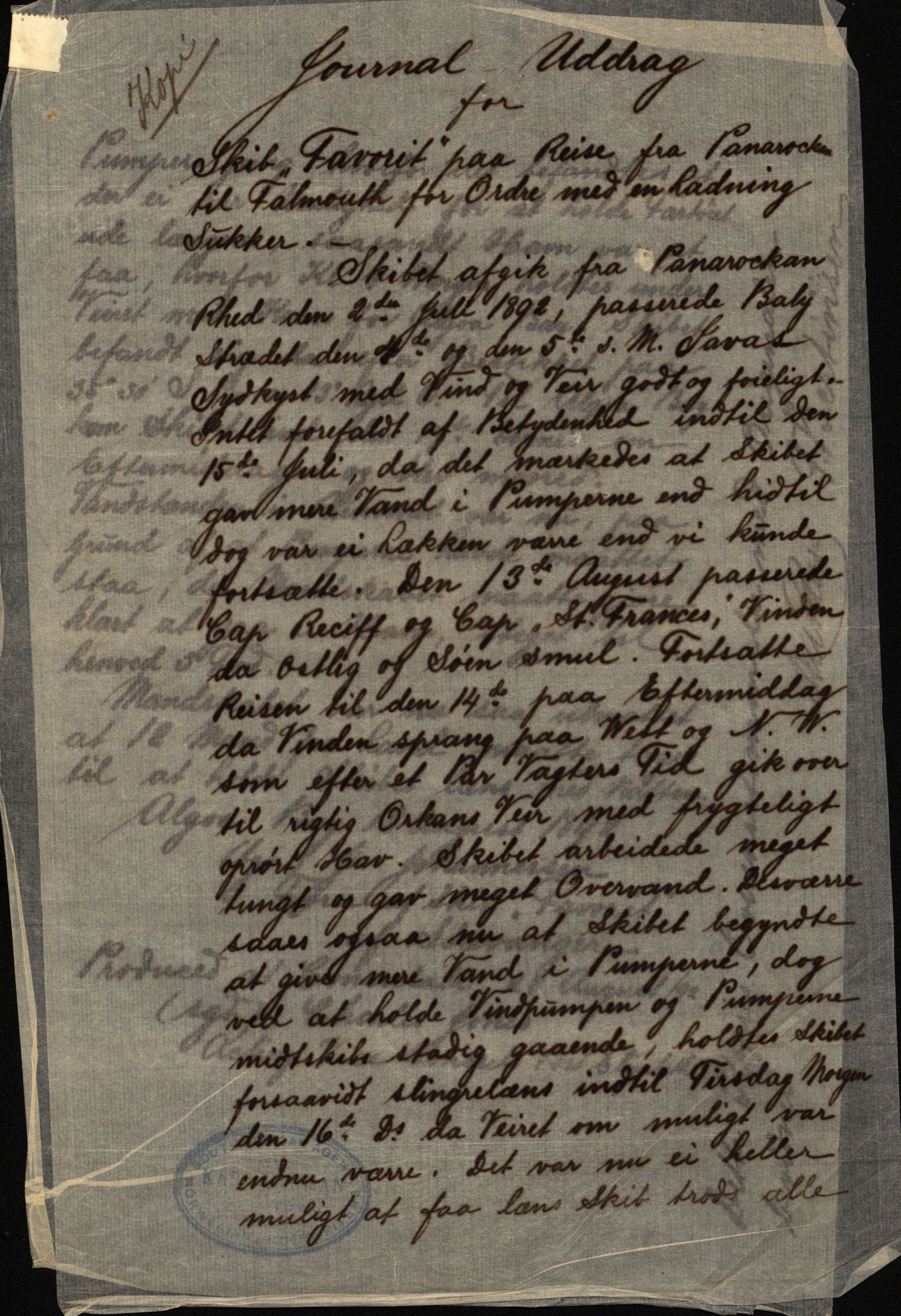 Pa 63 - Østlandske skibsassuranceforening, VEMU/A-1079/G/Ga/L0028/0002: Havaridokumenter / Marie, Favorit, Tabor, Sylphiden, Berthel, America, 1892, s. 34