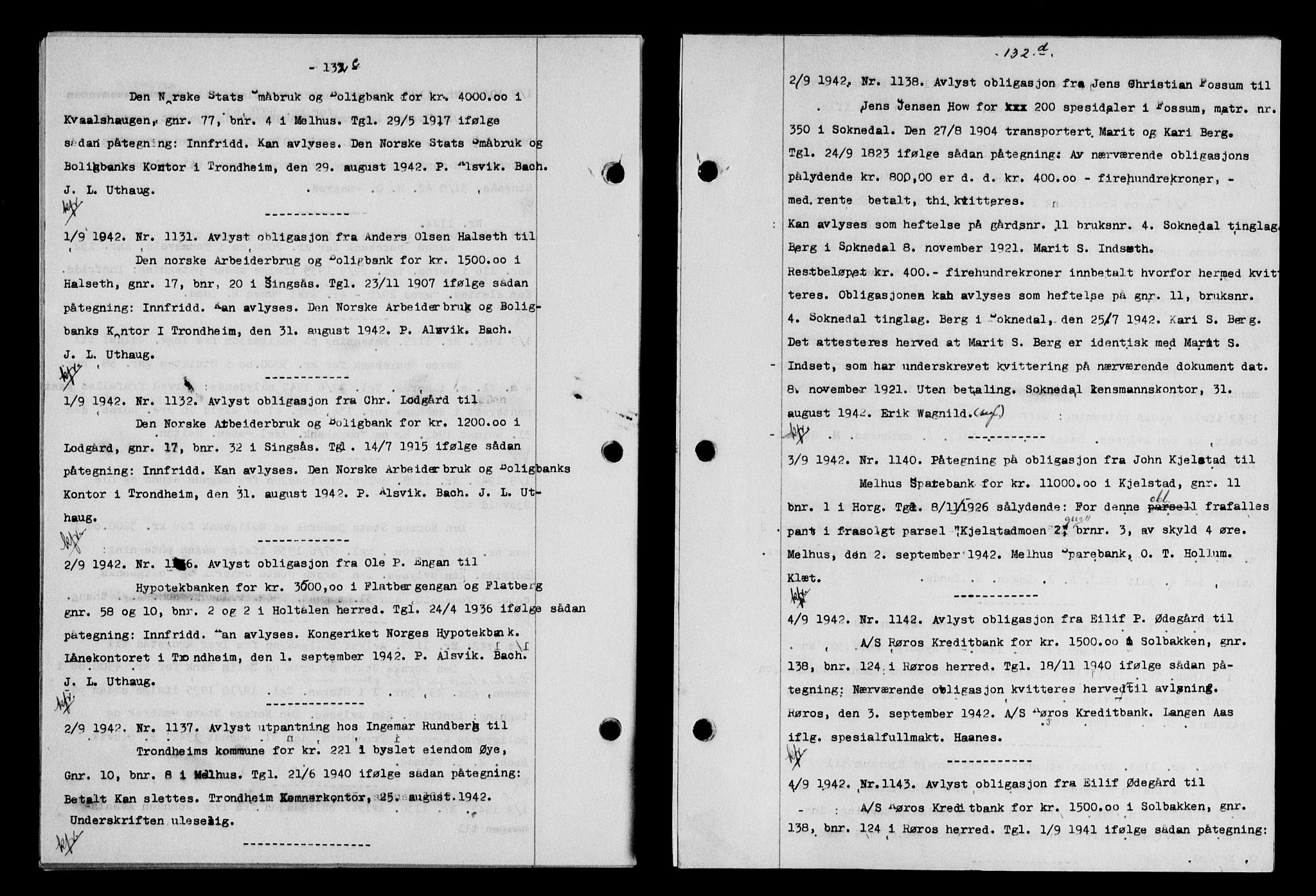 Gauldal sorenskriveri, SAT/A-0014/1/2/2C/L0055: Pantebok nr. 60, 1942-1942, Dagboknr: 1131/1942